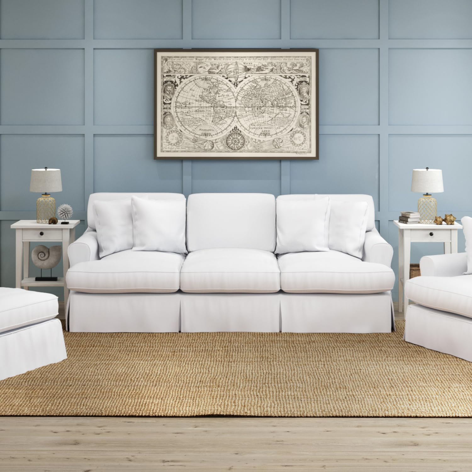 Sunset Trading Horizon T-Cushion Slipcovered Sofa | Stain Resistant Performance Fabric | White