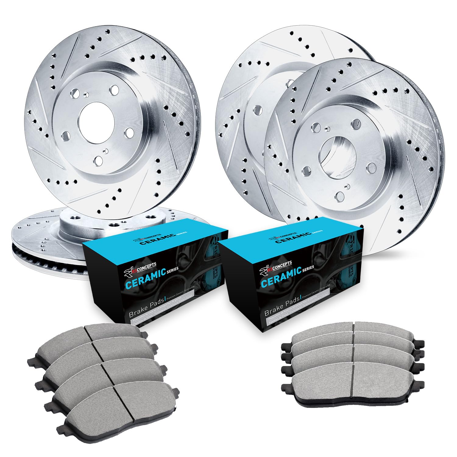 R1 Concepts Drilled and Slotted Silver Disc Brake Rotor Set with Ceramic Pads WGWN2-20009