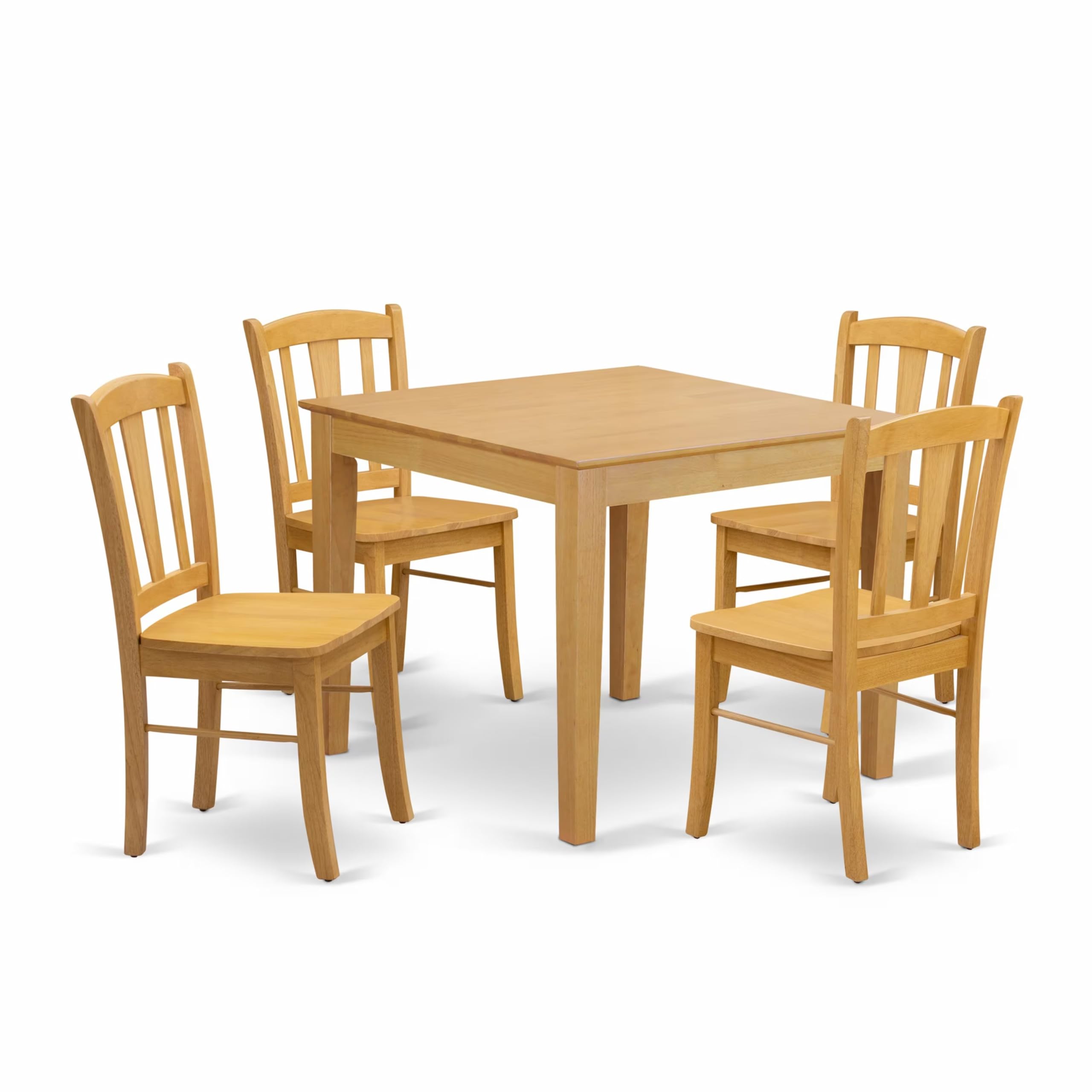 OXDL5-OAK-W - 5-Piece Dining Room Table Set- 4 Wooden Chair and Wood Dining Table - Wooden Seat and Slatted Chair Back - Oak Finish