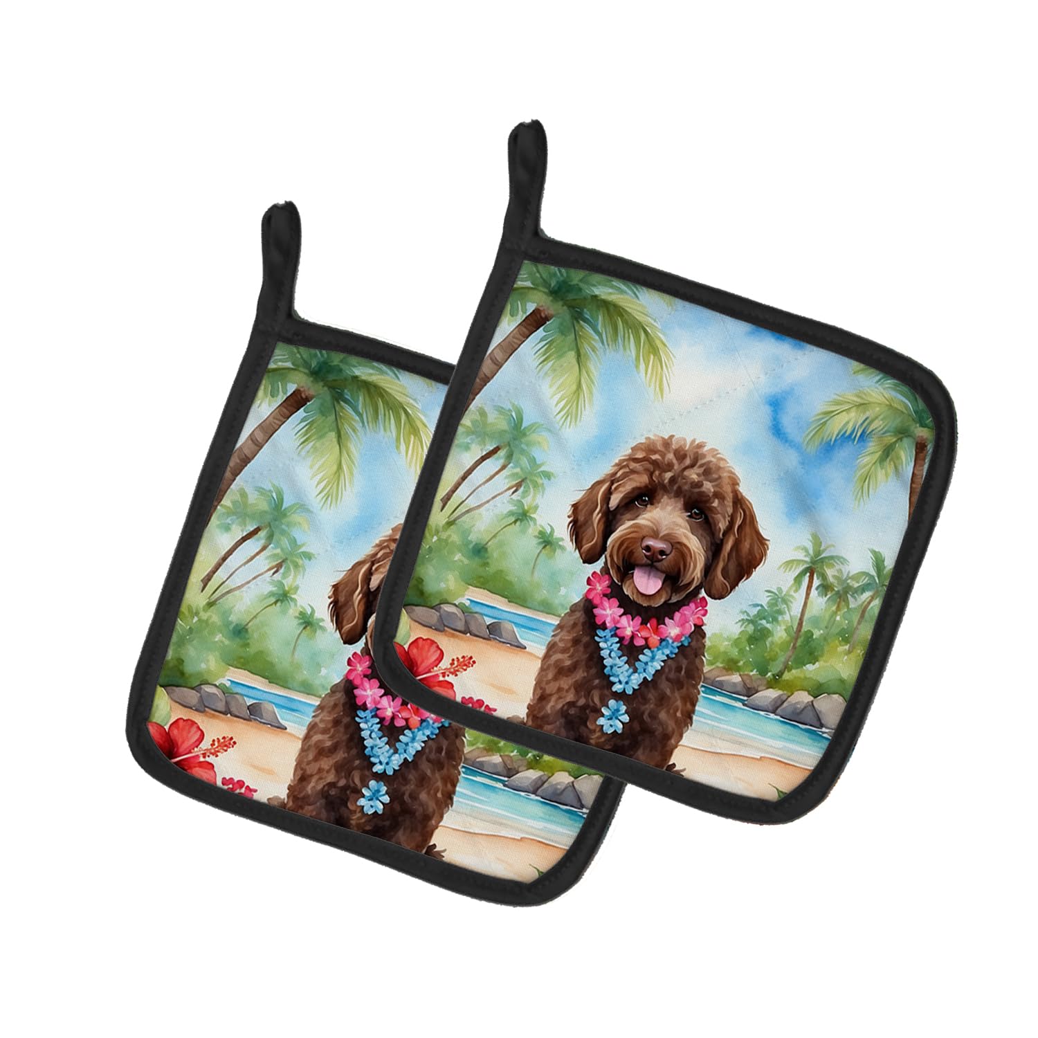 Labradoodle Luau Pair of Pot Holders