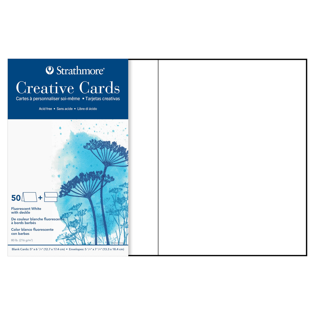Strathmore Creative Cards, Flourescent White With Deckle Edge, 5X6.875 Inches, 50 Pack, Envelopes Included - Custom Greeting Car