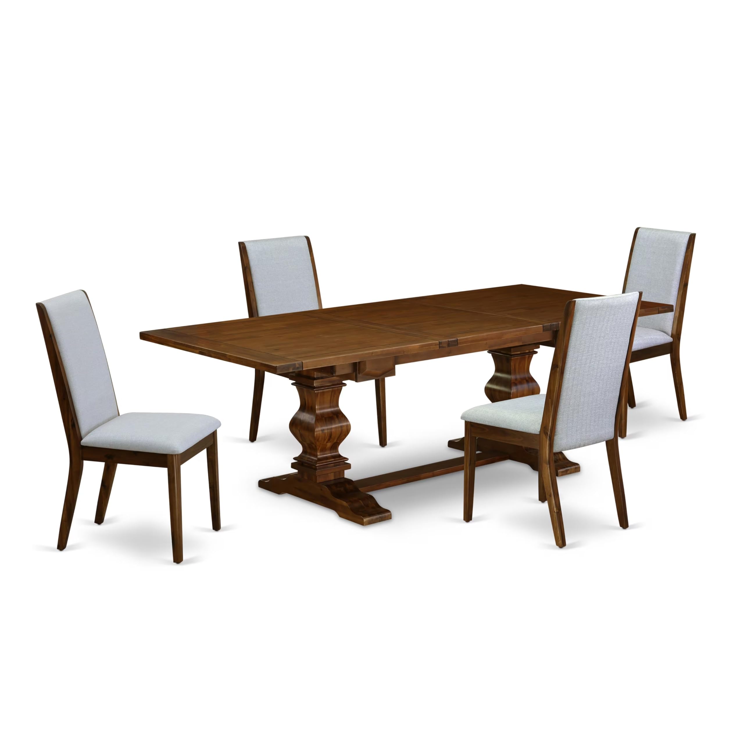 5-piece kitchen table set with Chairs Legs and Modern Gray Linen Fabric