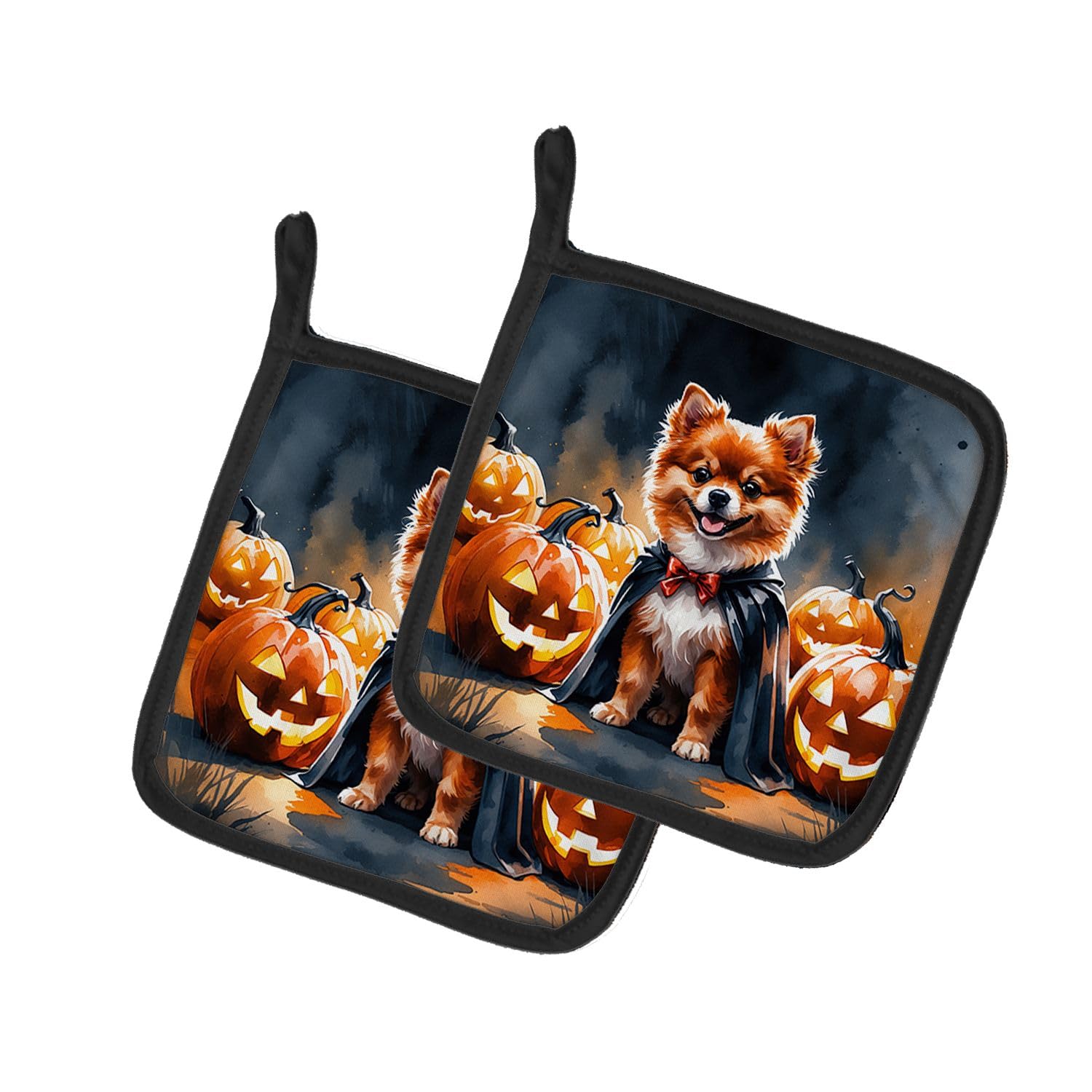 Carolines Treasures Pomeranian Puppy Halloween Pair of Pot Holders Kitchen Heat Resistant Pot Holders Sets Oven Hot Pads for Cooking Baking BBQ, 7 1/2 x 7 1/2