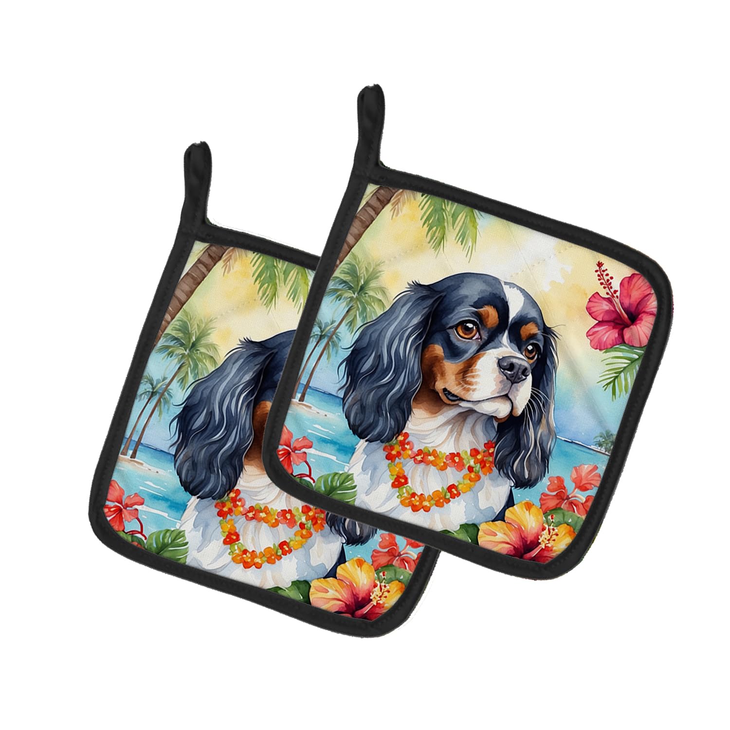 Cavalier Spaniel Luau Pair of Pot Holders
