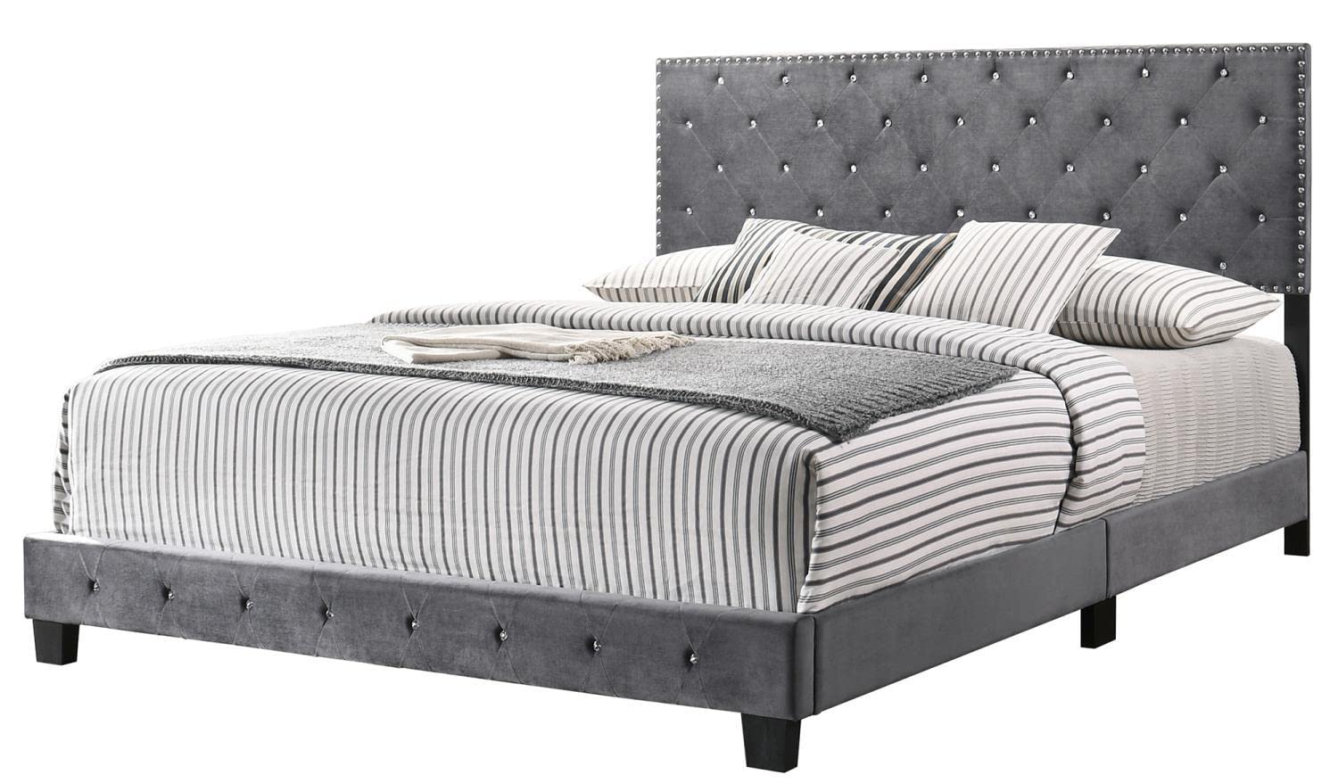 Suffolk Gray Tufted Velvet Upholstered King Panel Bed