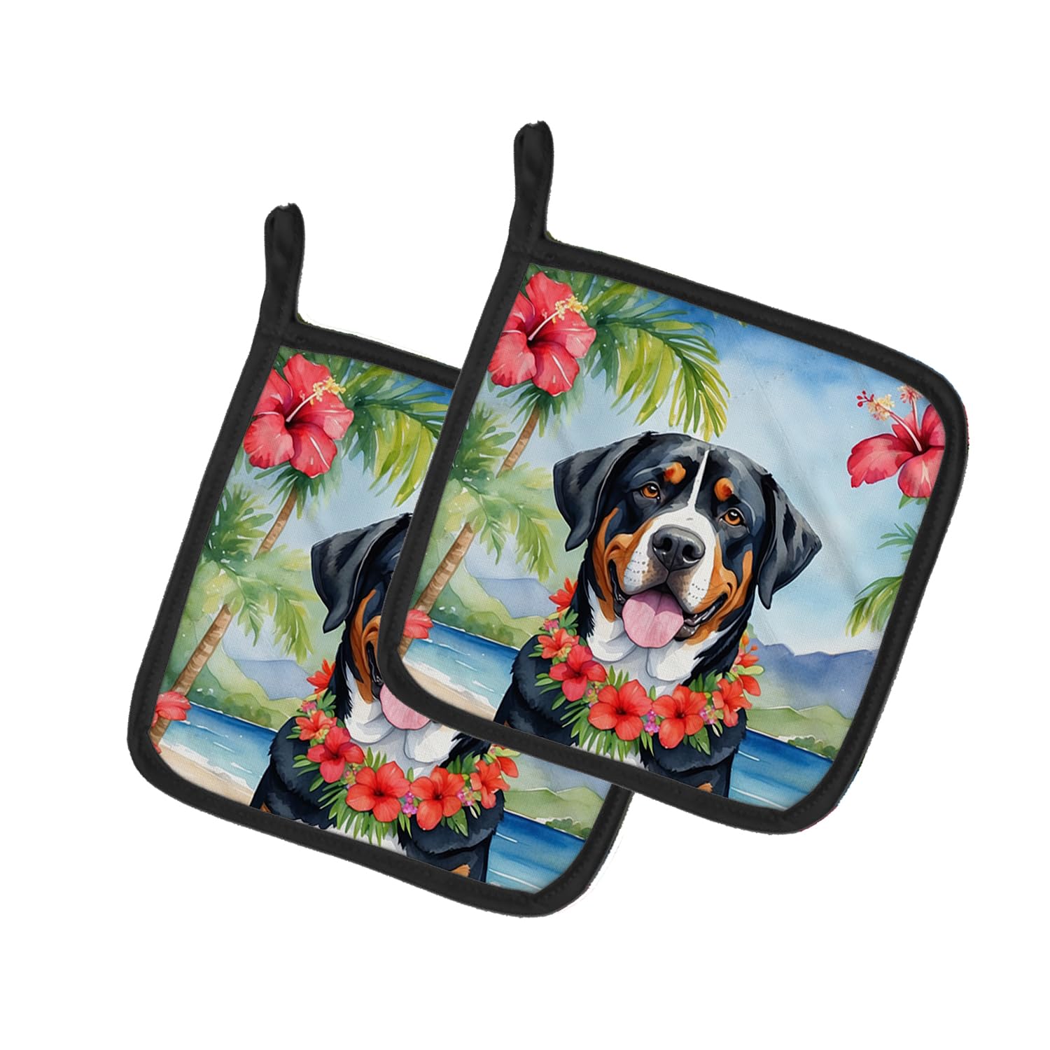 Greater Swiss Mountain Dog Luau Pair of Pot Holders
