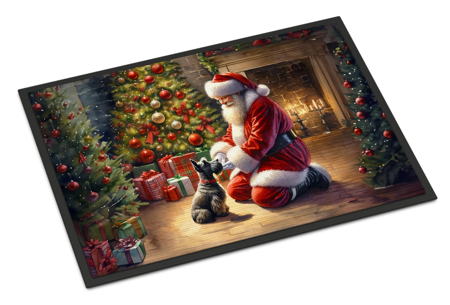Carolines Treasures DAC4155MAT Scottish Terrier and Santa Claus Doormat Front Door Mat Indoor Outdoor Rugs for Entryway, Non Slip Washable Low Pile, 18H X 27W