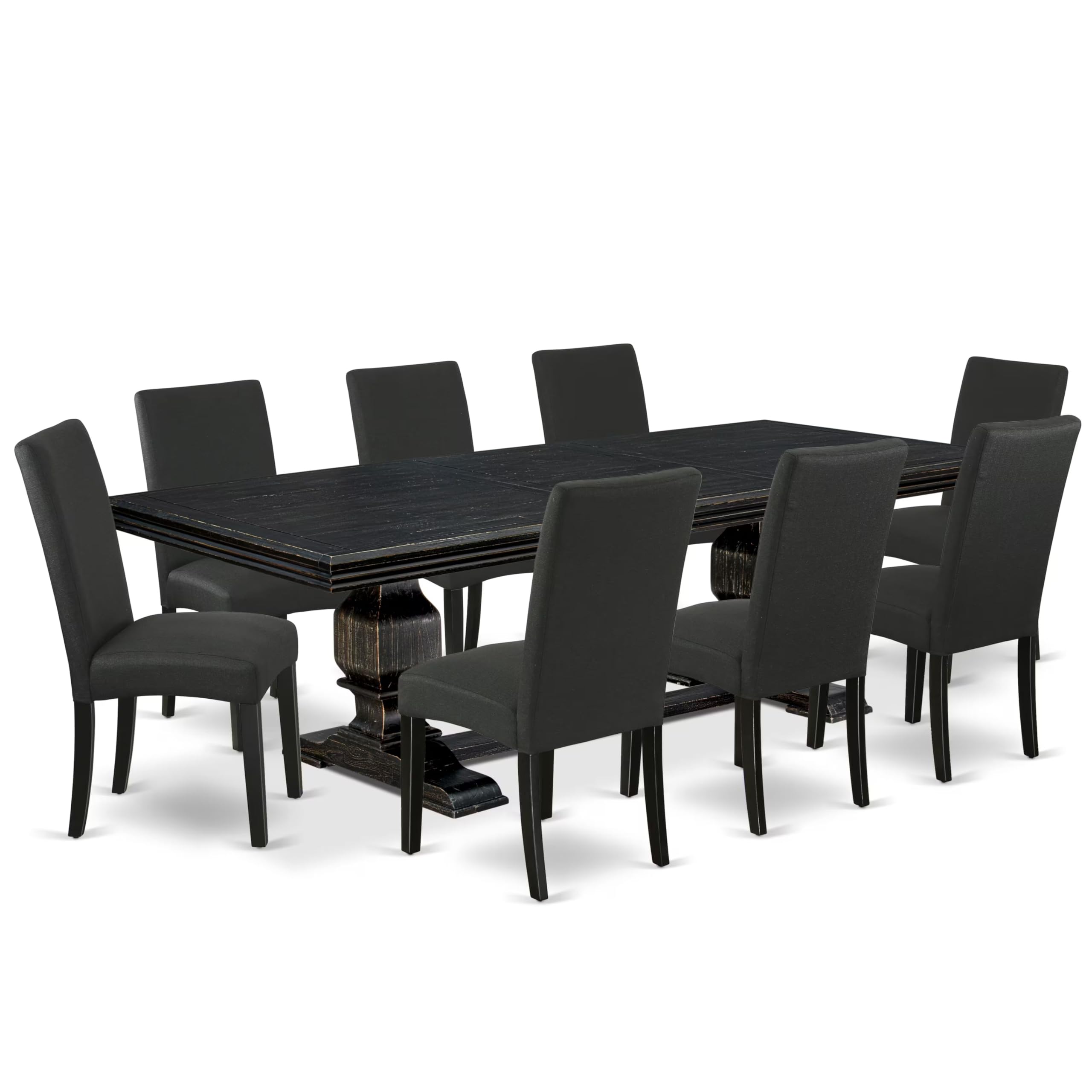 9 piece dining table set of a kitchen table and 8 Linen Fabric dining chairs