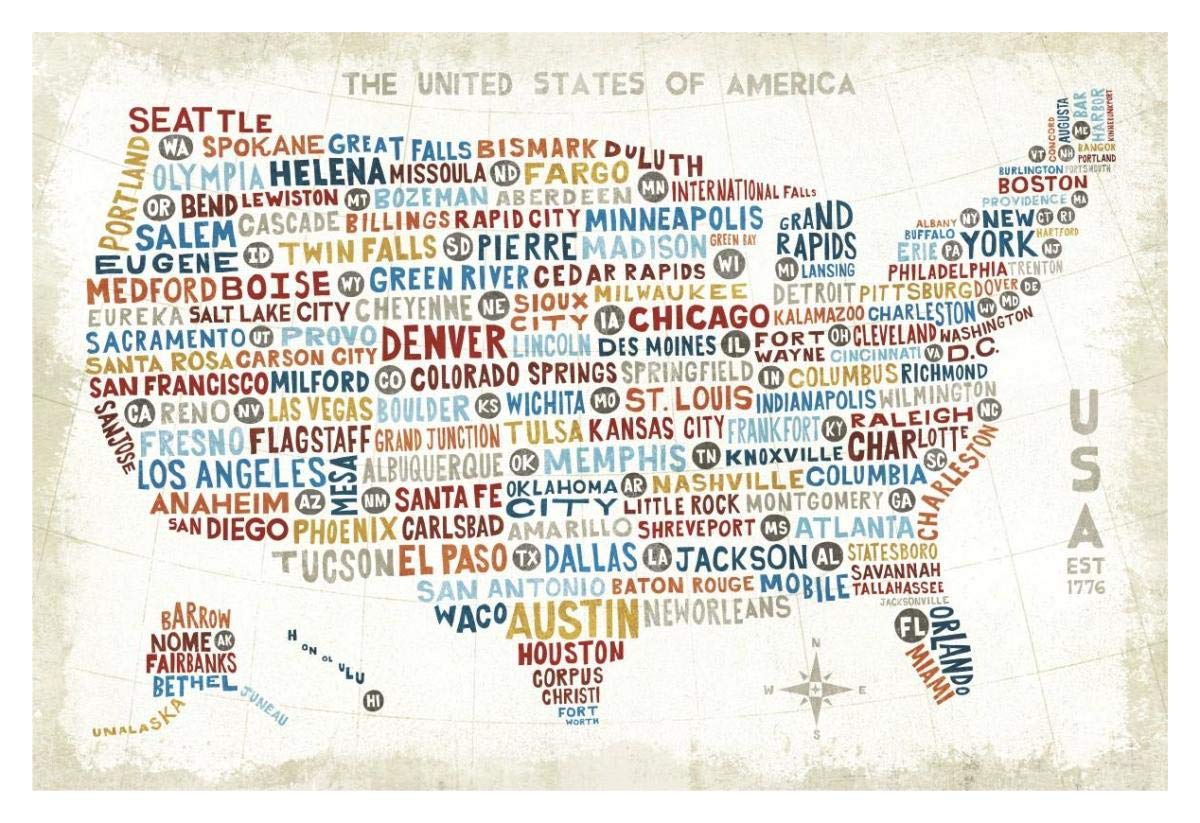 US City Map -Paper Art-38x26”