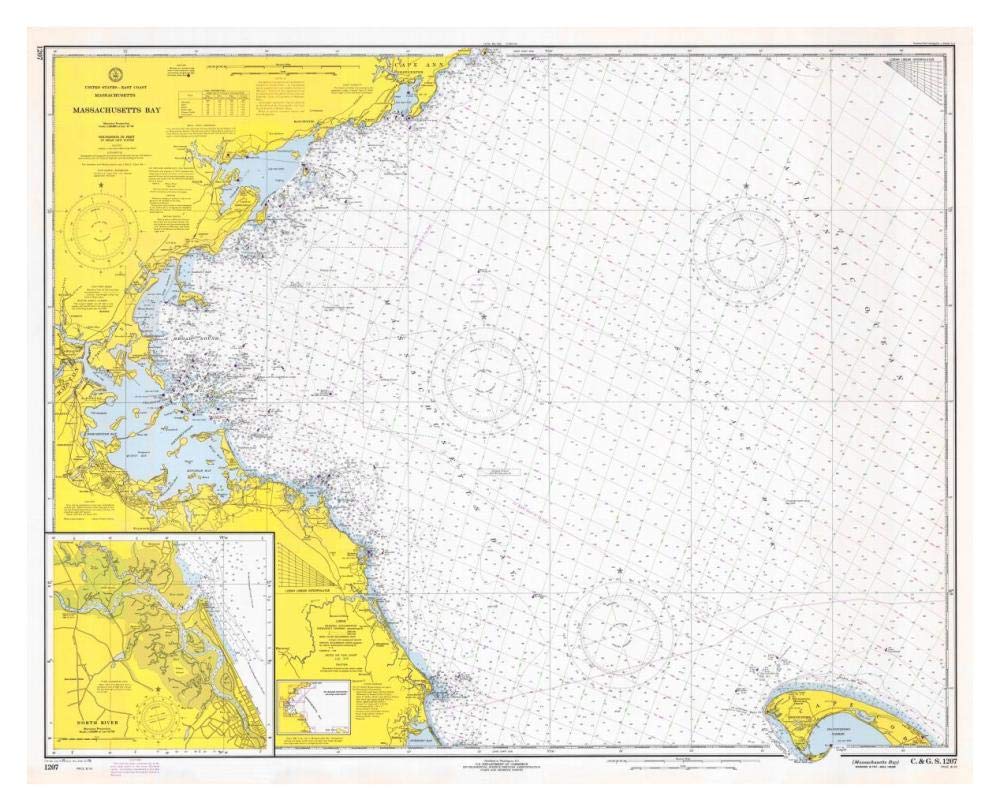 Nautical Chart - Massachusetts Bay ca. 1970-Paper Art-38x31”