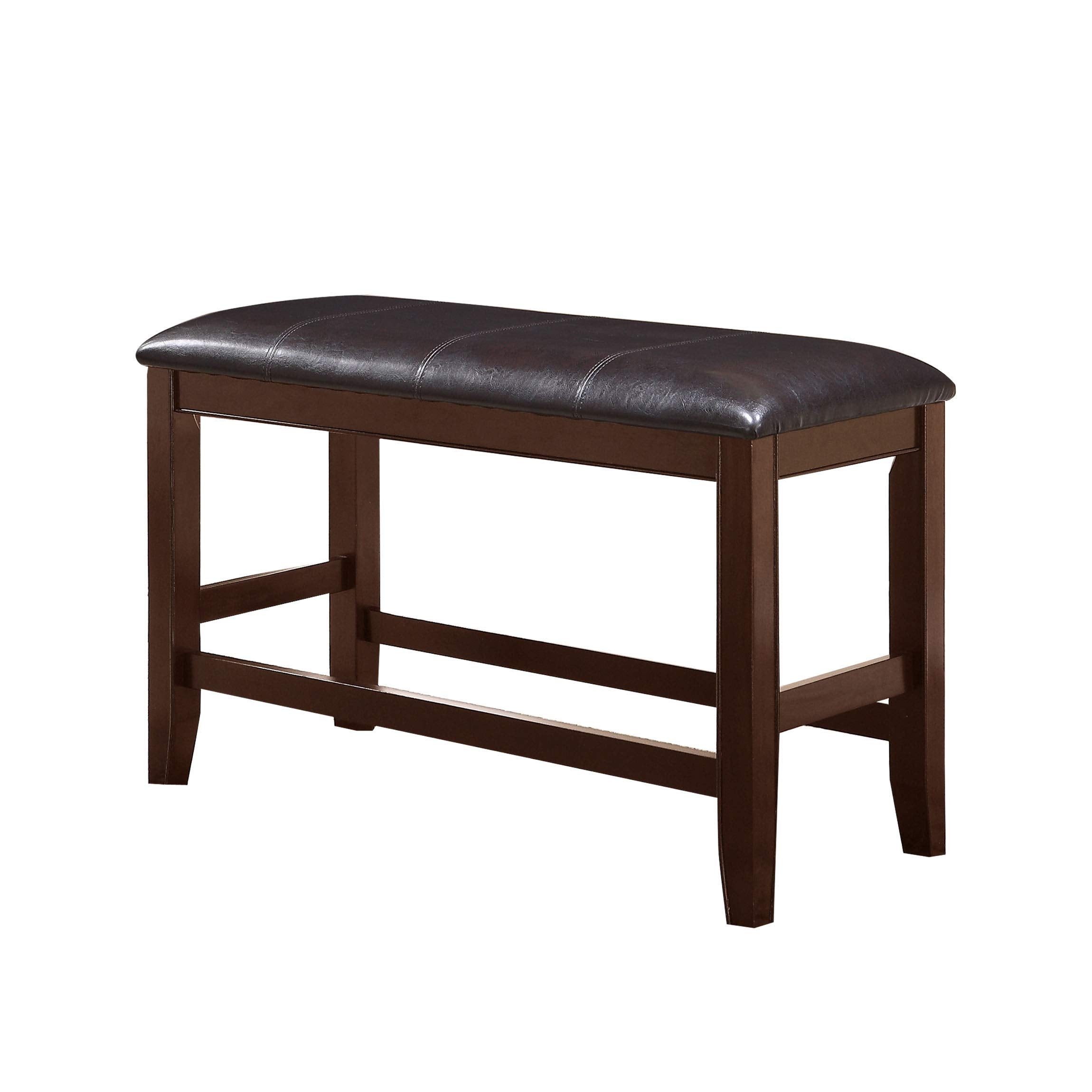Benjara Wooden Counter Height Bench With Leatherette Seat, Brown And Black