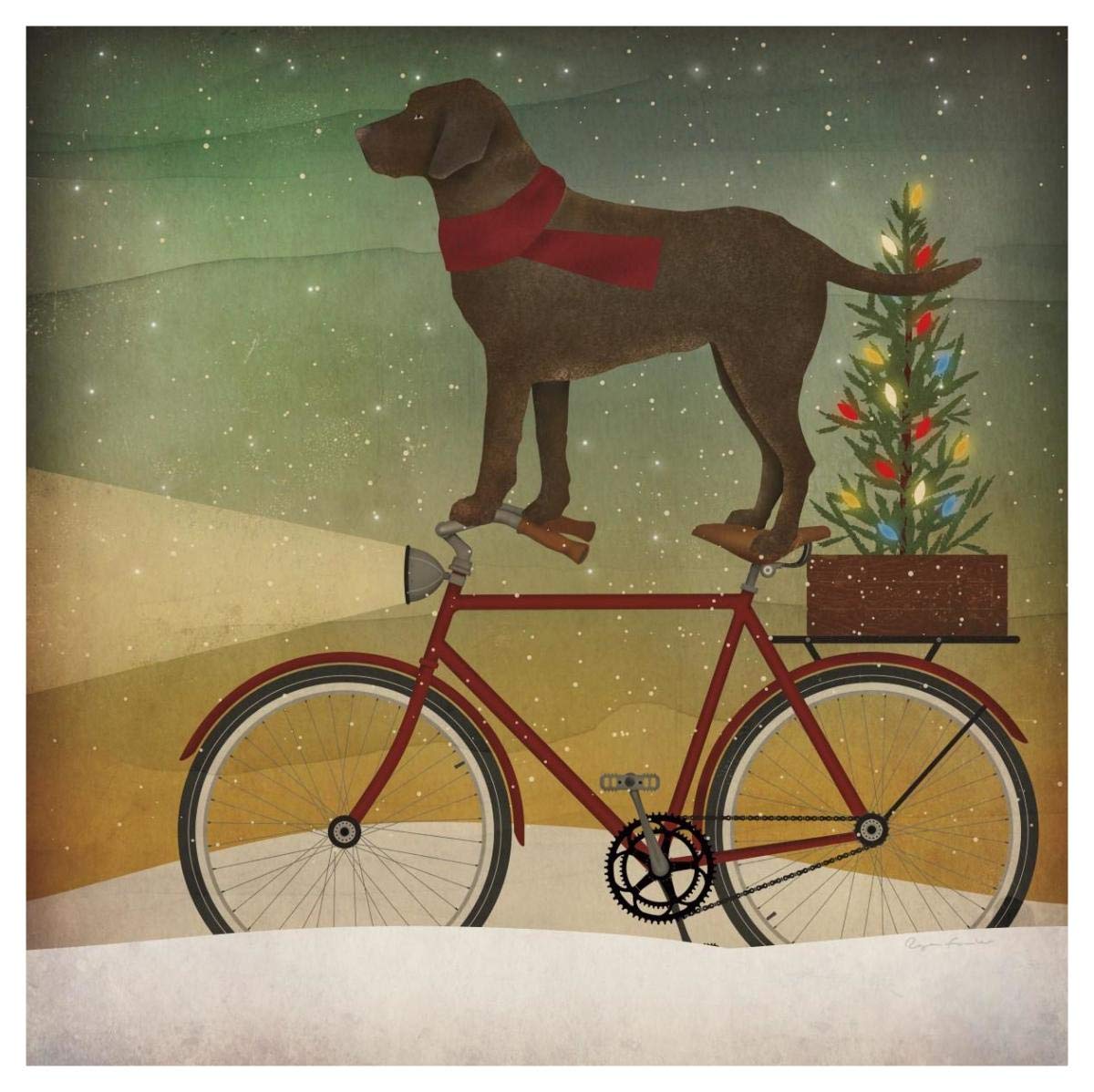 Brown Lab on Bike Christmas -Paper Art-42x42”