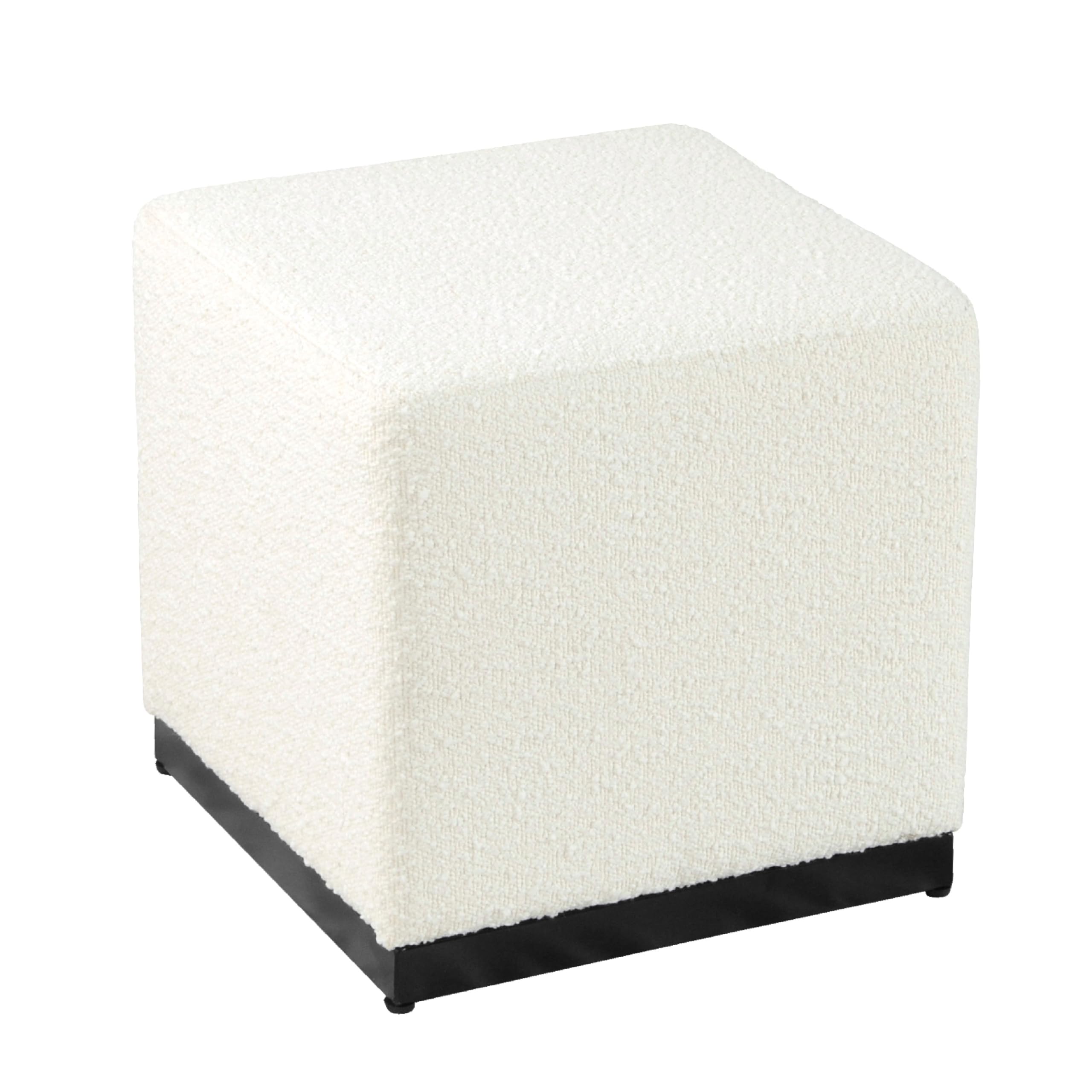 Lev Accent Ottoman, Square Cube SIlhouette with White Boucle 16 Inch