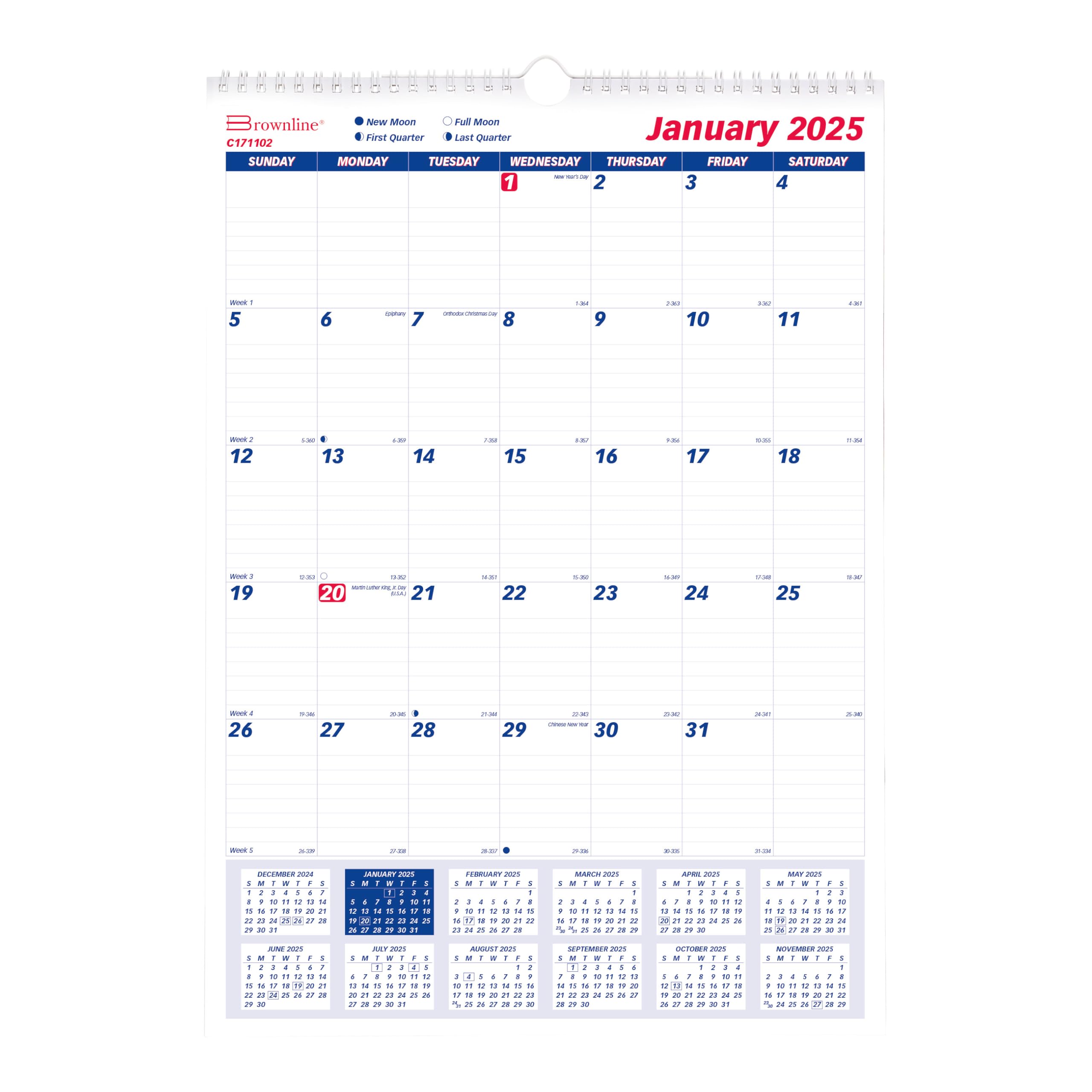 Brownline Ruled Block Monthly Wall Calendar