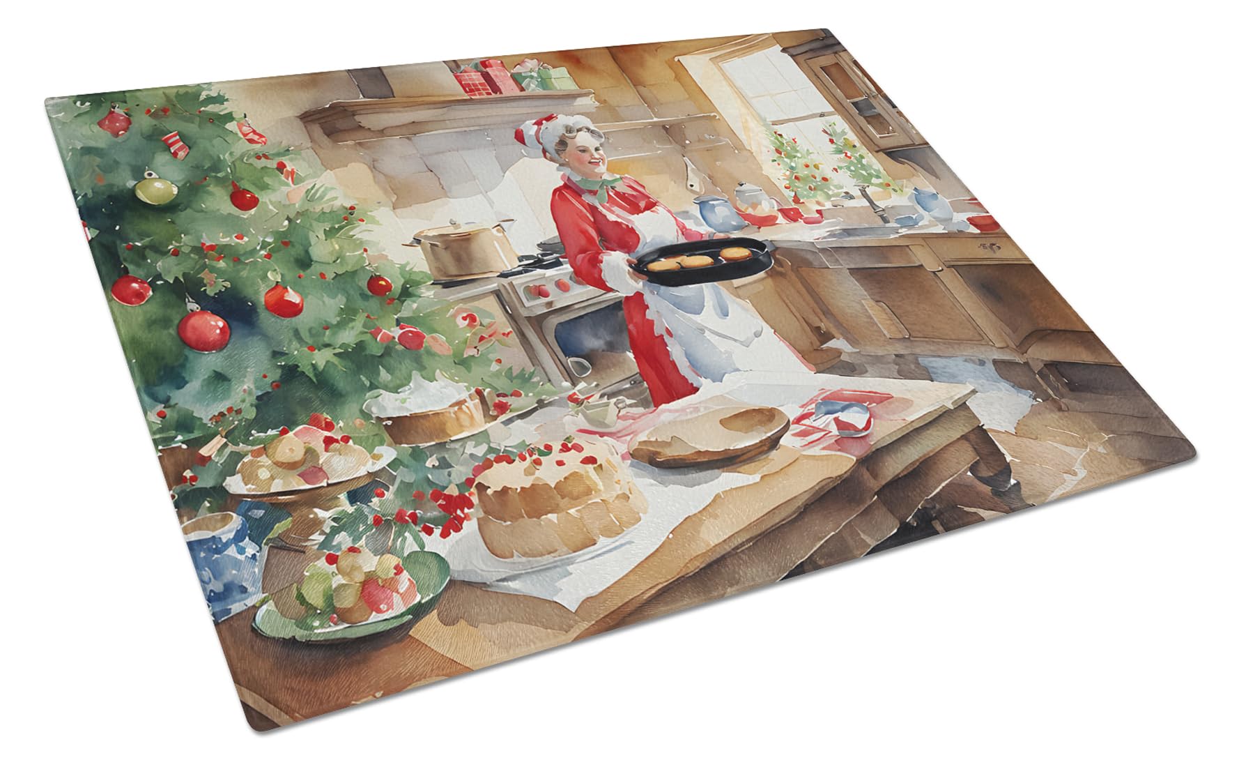 Carolines Treasures DAC3298LCB Cookies with Santa Claus Mrs. Claus Glass Cutting Board Large Decorative Tempered Glass Kitchen Cutting and Serving Board Large Size Chopping Board