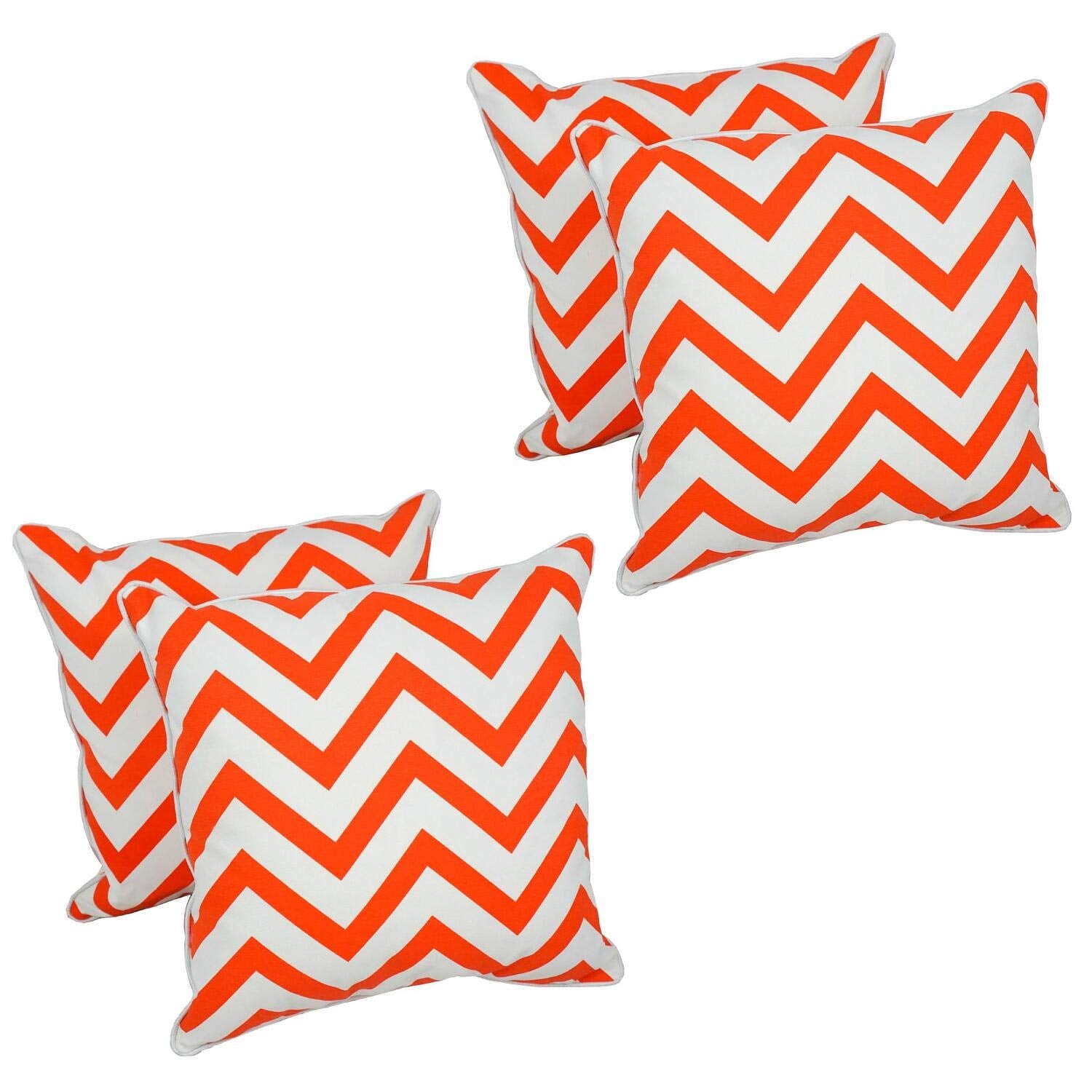 Blazing Needles 18-inch Corded Throw Pillows with Inserts (Set of 4) - Orange/White Chevron