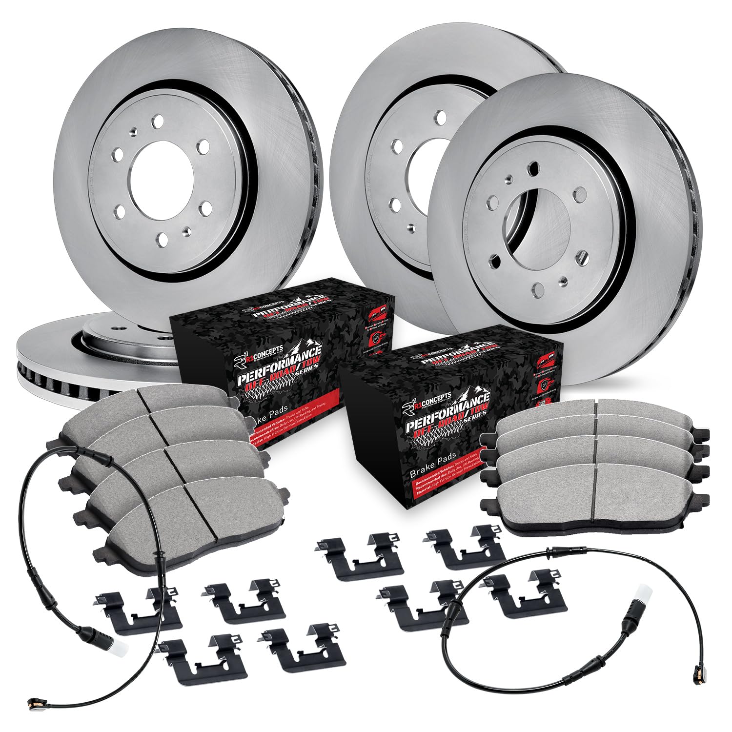 R1 Concepts Disc Brake Rotor Set with Off-Road/Tow Brake Pads, Sensor, and Hardware WFVS2-47003
