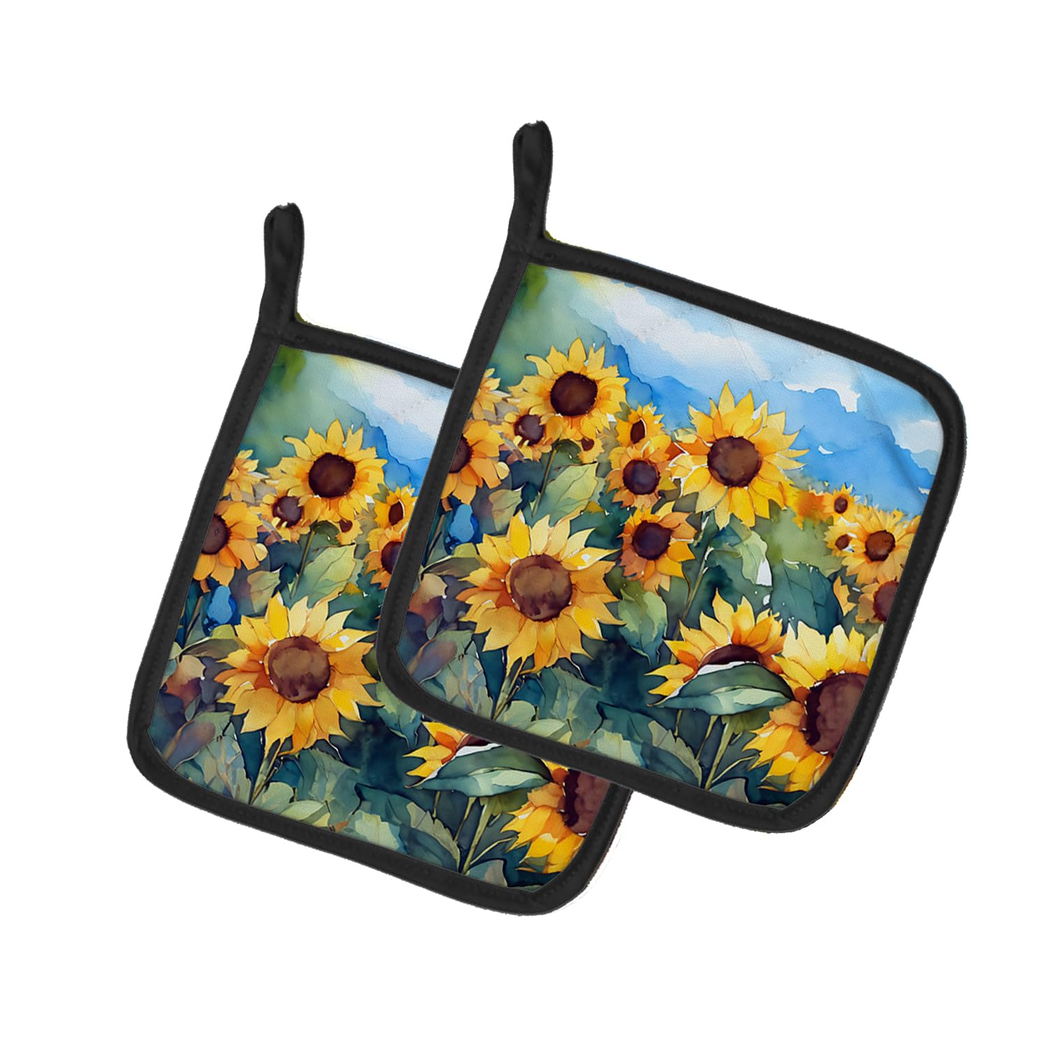 Sunflowers in Watercolor Pair of Pot Holders