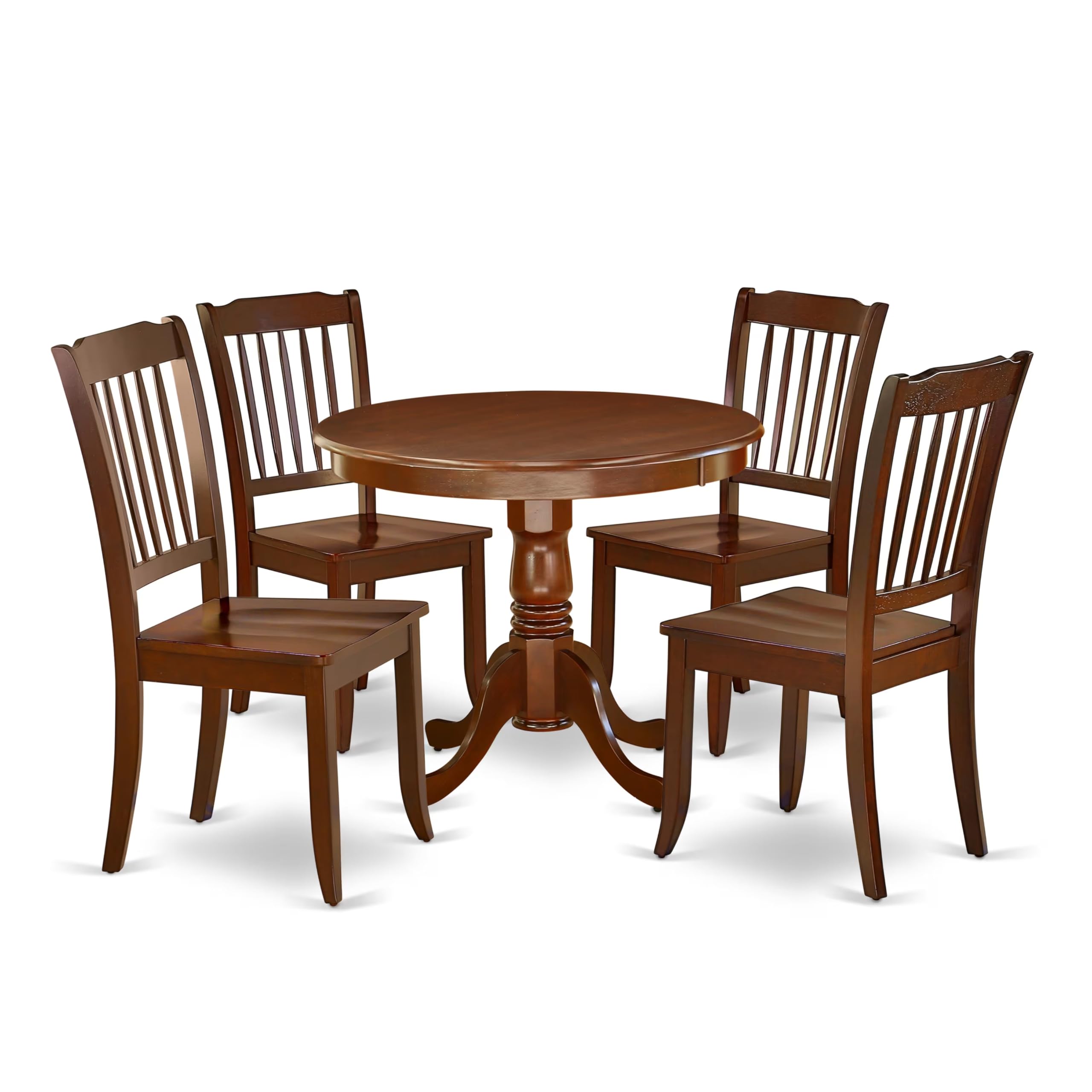 East West Furniture ANDA5-MAH-W Antique 5 Piece Set for 4 Includes a Round Kitchen Table with Pedestal and 4 Dining Room Chairs, 36x36 Inch