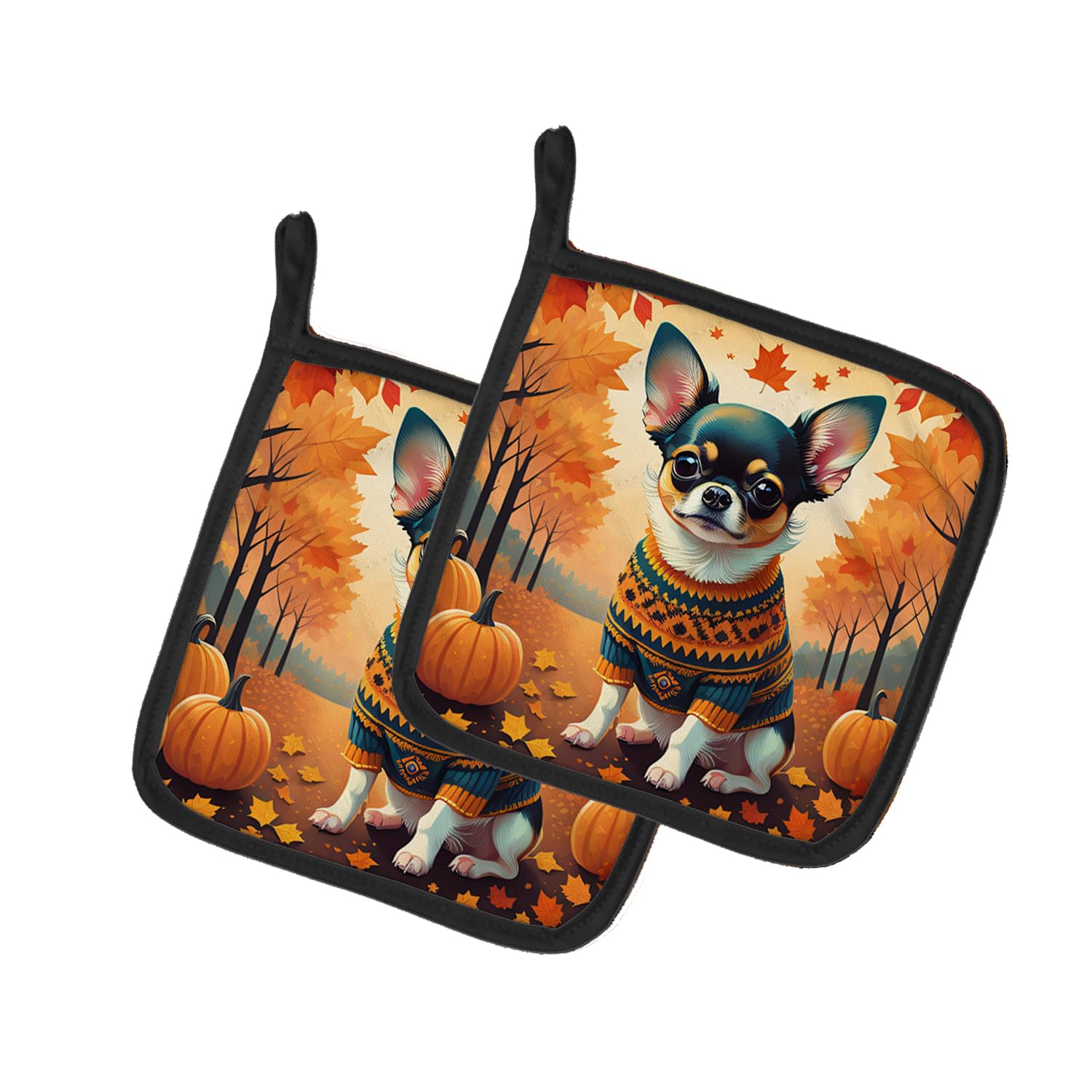 Tricolor Chihuahua Fall Pair of Pot Holders
