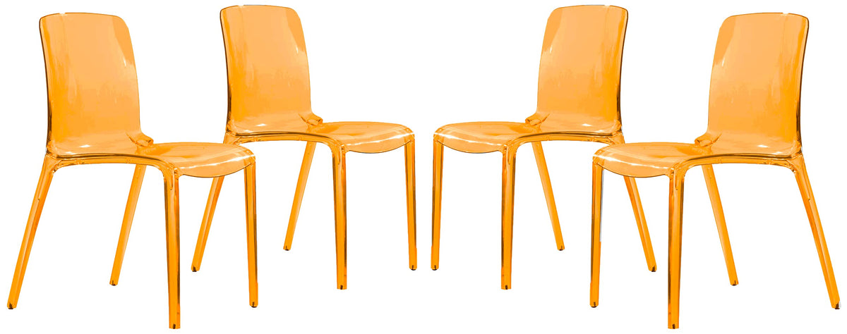 Leisuremod Murray Adler Mid-Century Modern Dining Side Chair Set Of 4 Transparent Orange