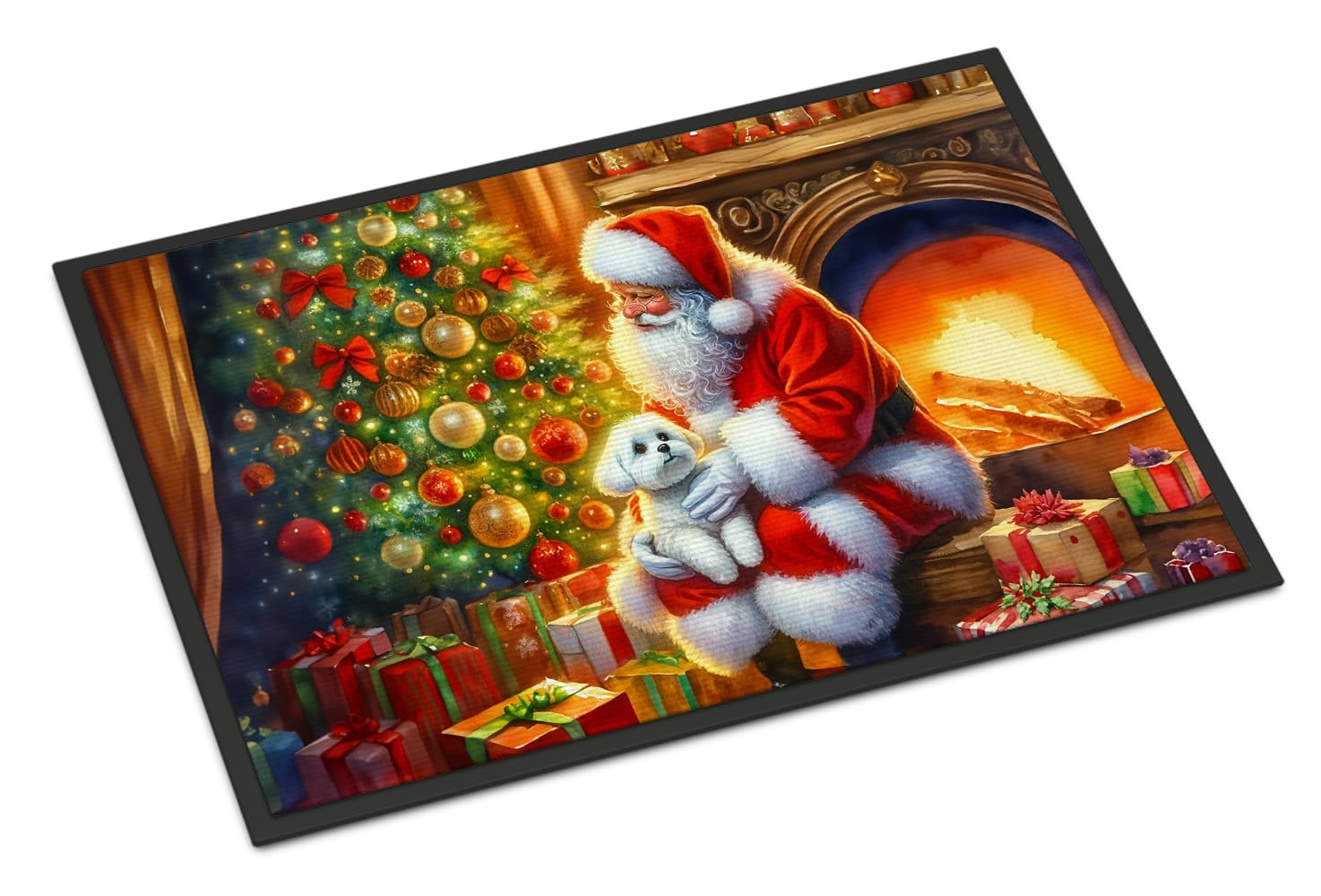 Carolines Treasures DAC4139JMAT Maltese and Santa Claus Doormat Front Door Mat Indoor Outdoor Rugs for Entryway, Non Slip Washable Low Pile, 24H X 36W