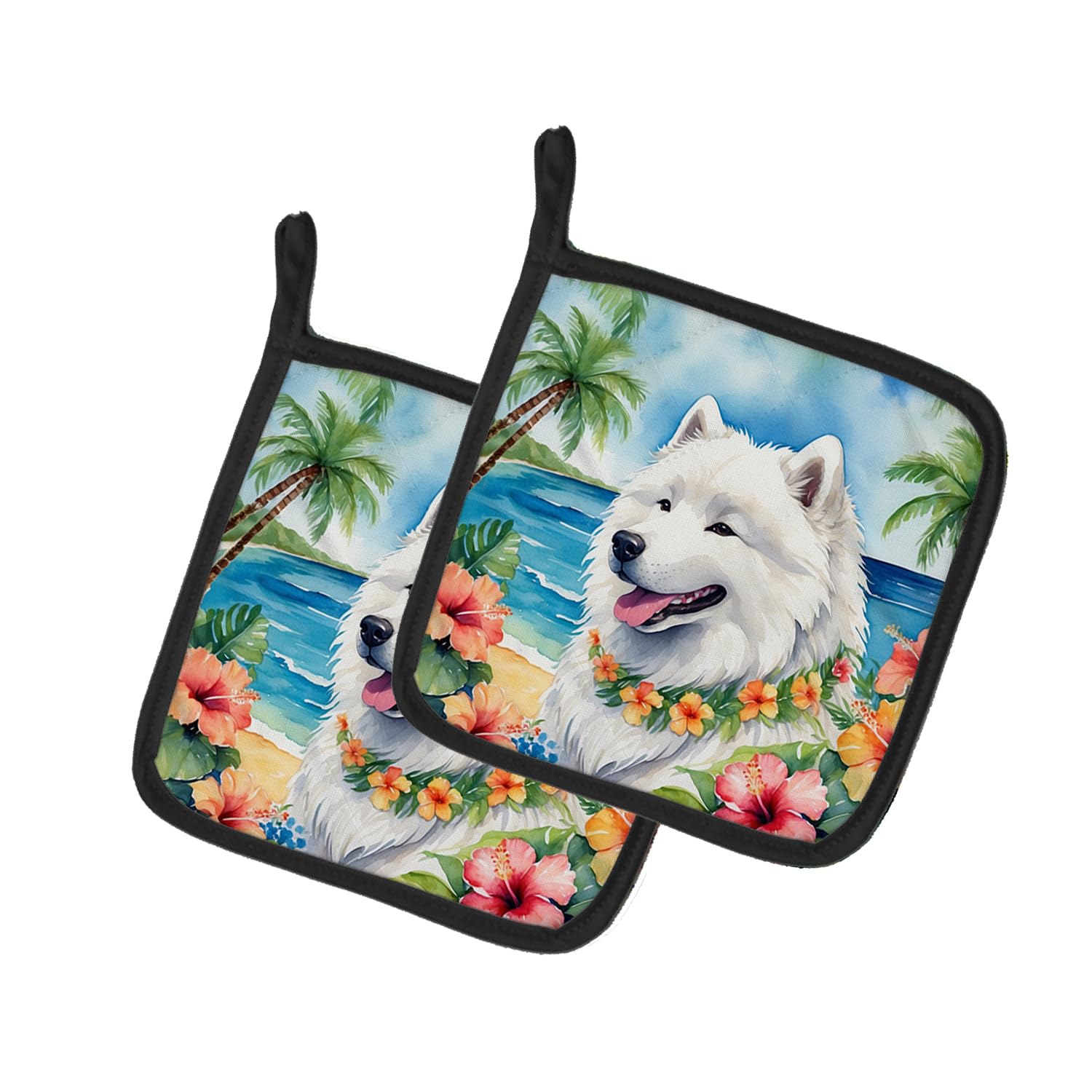 Samoyed Luau Pair of Pot Holders