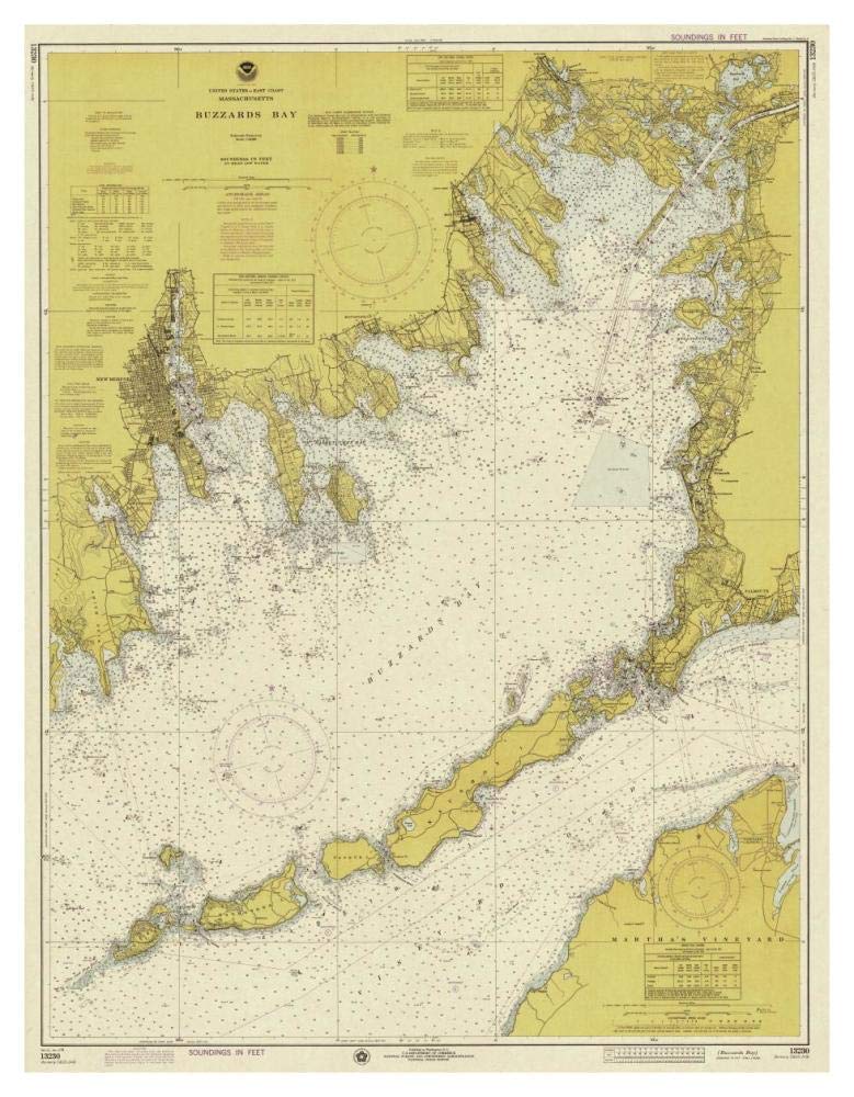Nautical Chart - Buzzards Bay ca. 1974 - Sepia Tinted-Paper Art-36x46”