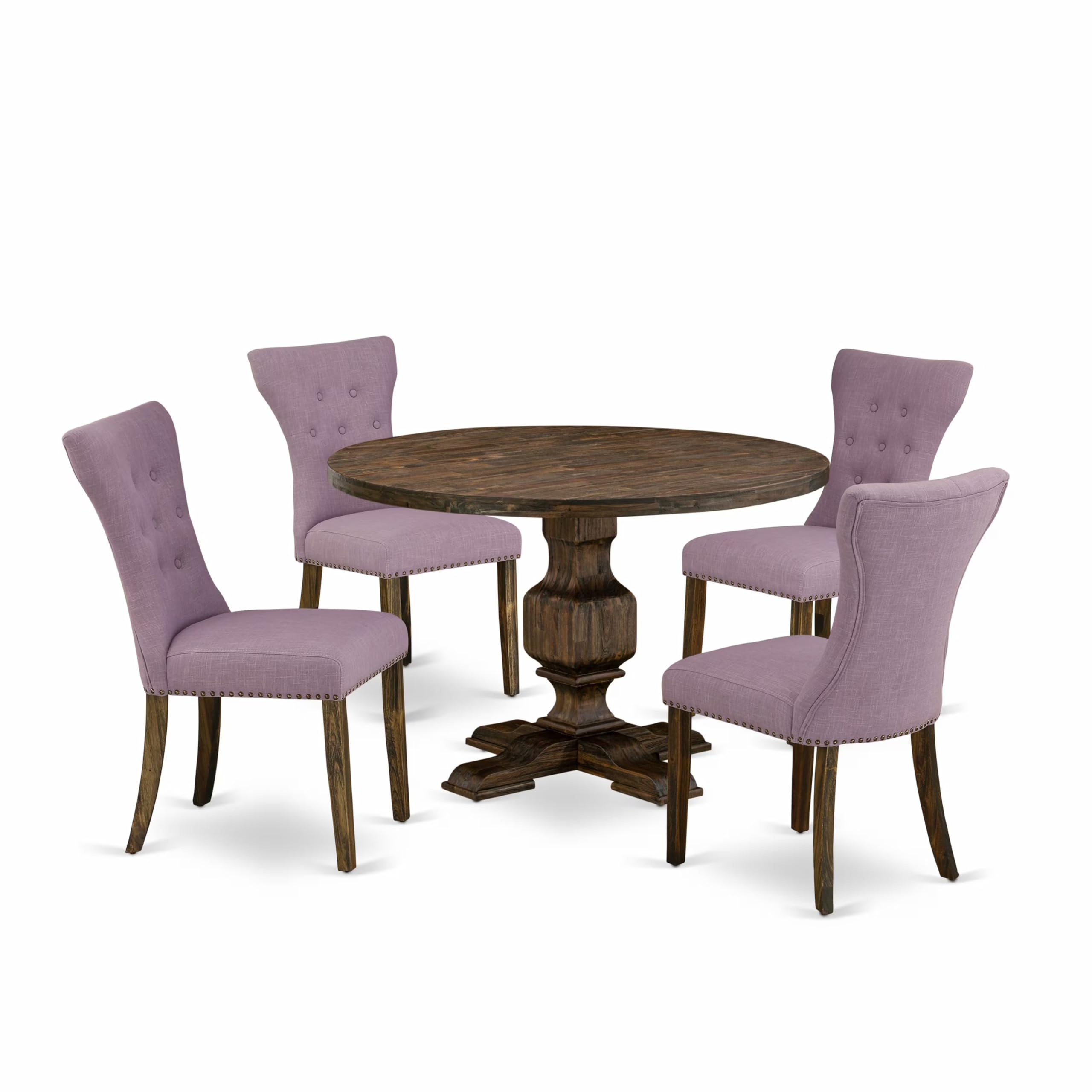 I3GA5-740 5Pc Dining Set - Round Table and 4 Parson Chairs - Distressed Jacobean Color