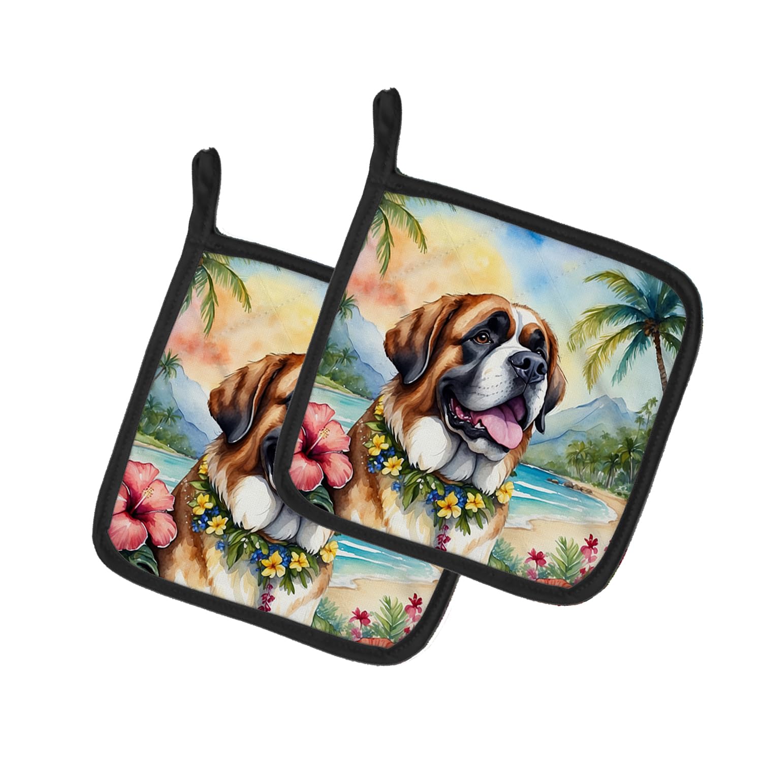 Saint Bernard Luau Pair of Pot Holders