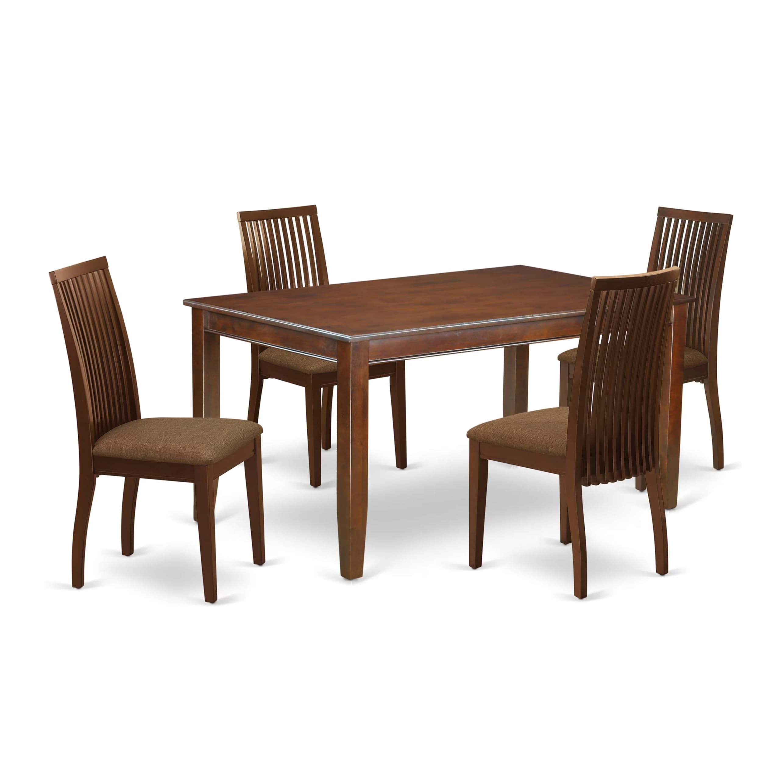 DUIP5-MAH-C 5Pc Dining Set Includes a Rectangle Dining Table and Four Linen seat Dining Chairs, Mahogany Finish