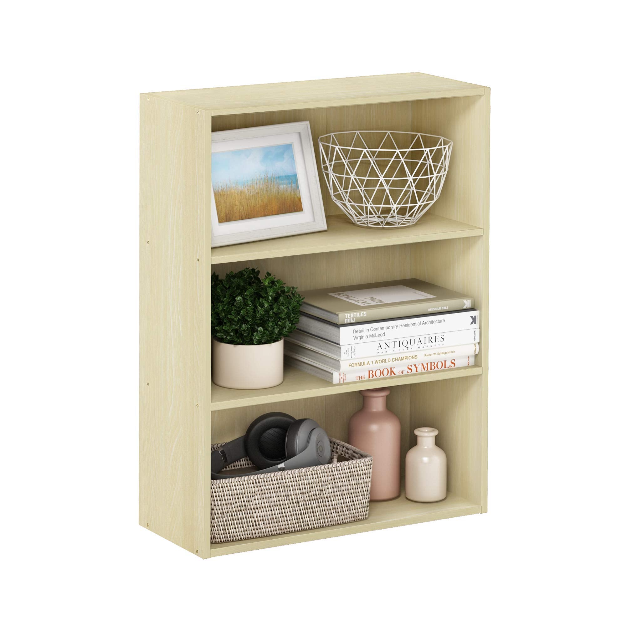 Furinno 11208SBE Pasir 3 Tier Open Shelf, Steam Beech