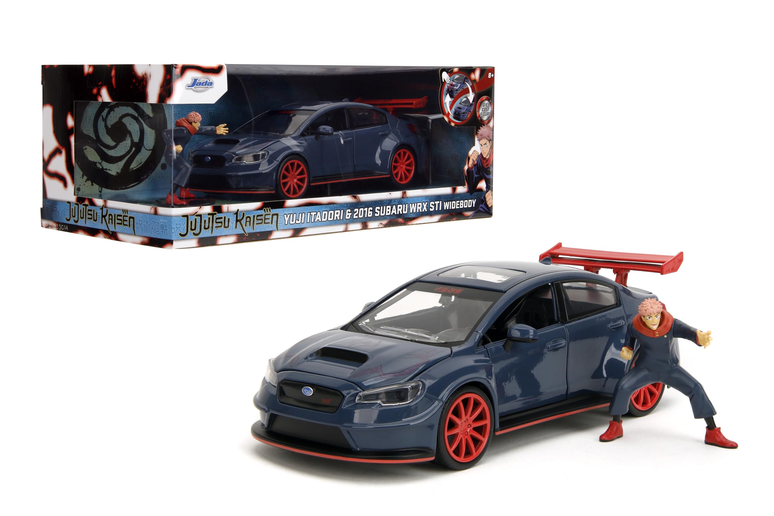 2016 Subaru WRX STI Widebody Dark Blue and Yuji Itadori Diecast Figure Jujutsu Kaisen (2020?023) TV Series ?Anime Hollywood Rides? Series 1/24 Diecast Model Car by Jada