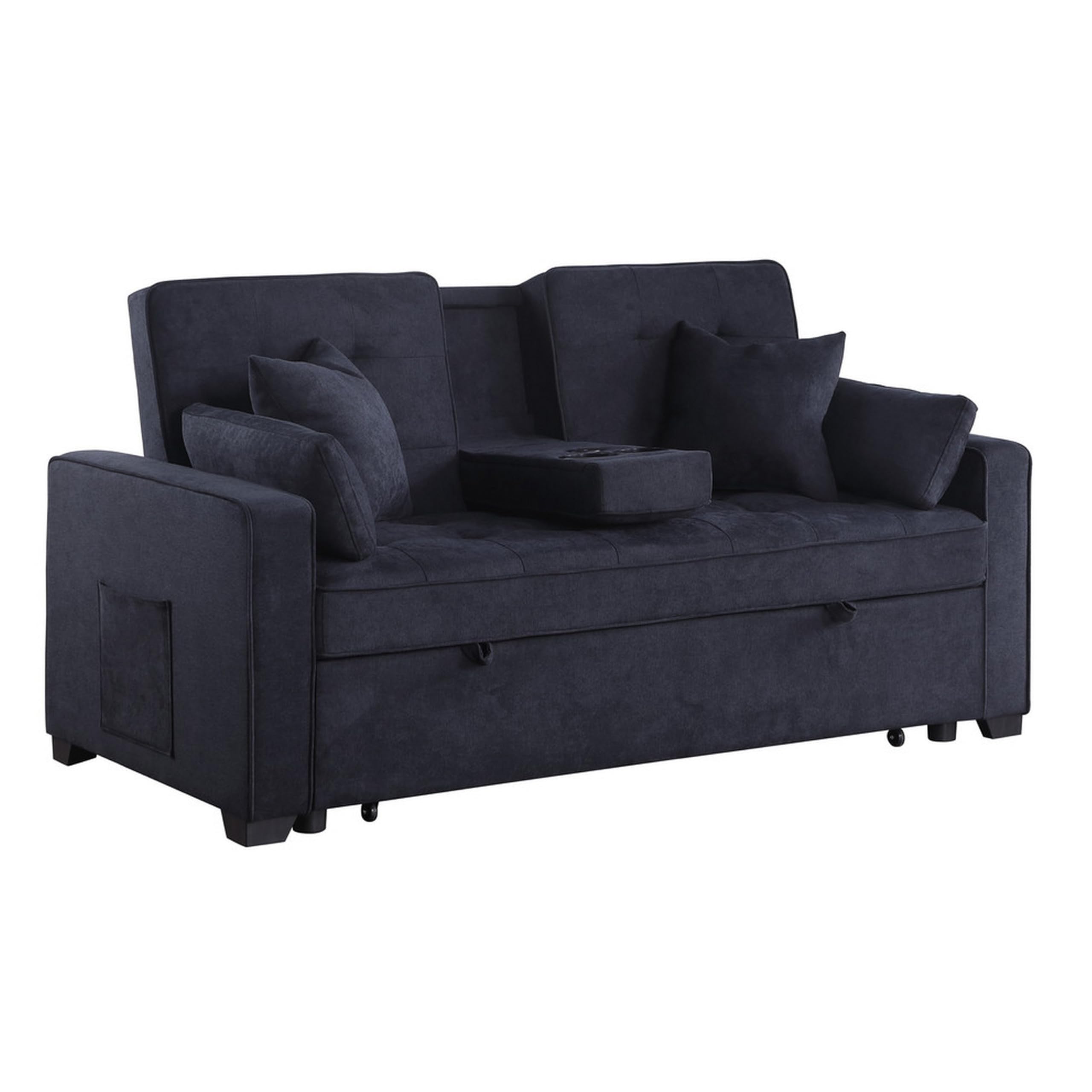 Oli 70 Inch Convertible Sleeper Loveseat, Pull Out Bed, Pillows, Dark Gray