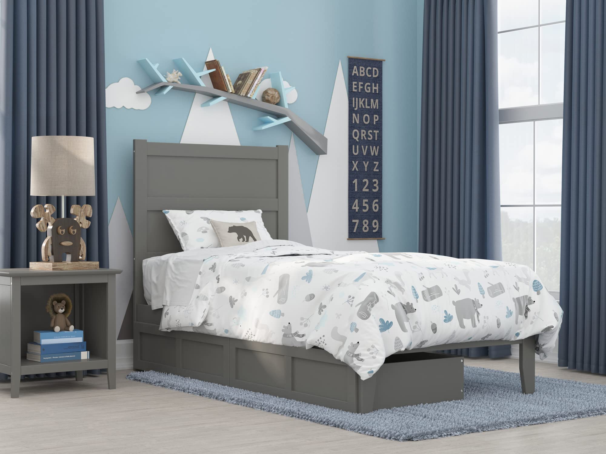 NoHo Twin Platform Bed with 2 Storage Drawers in Grey