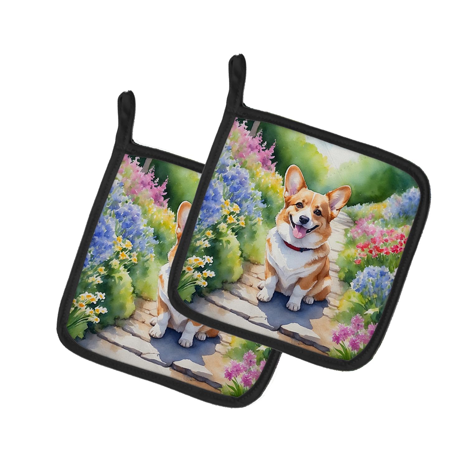 Corgi Spring Path Pair of Pot Holders