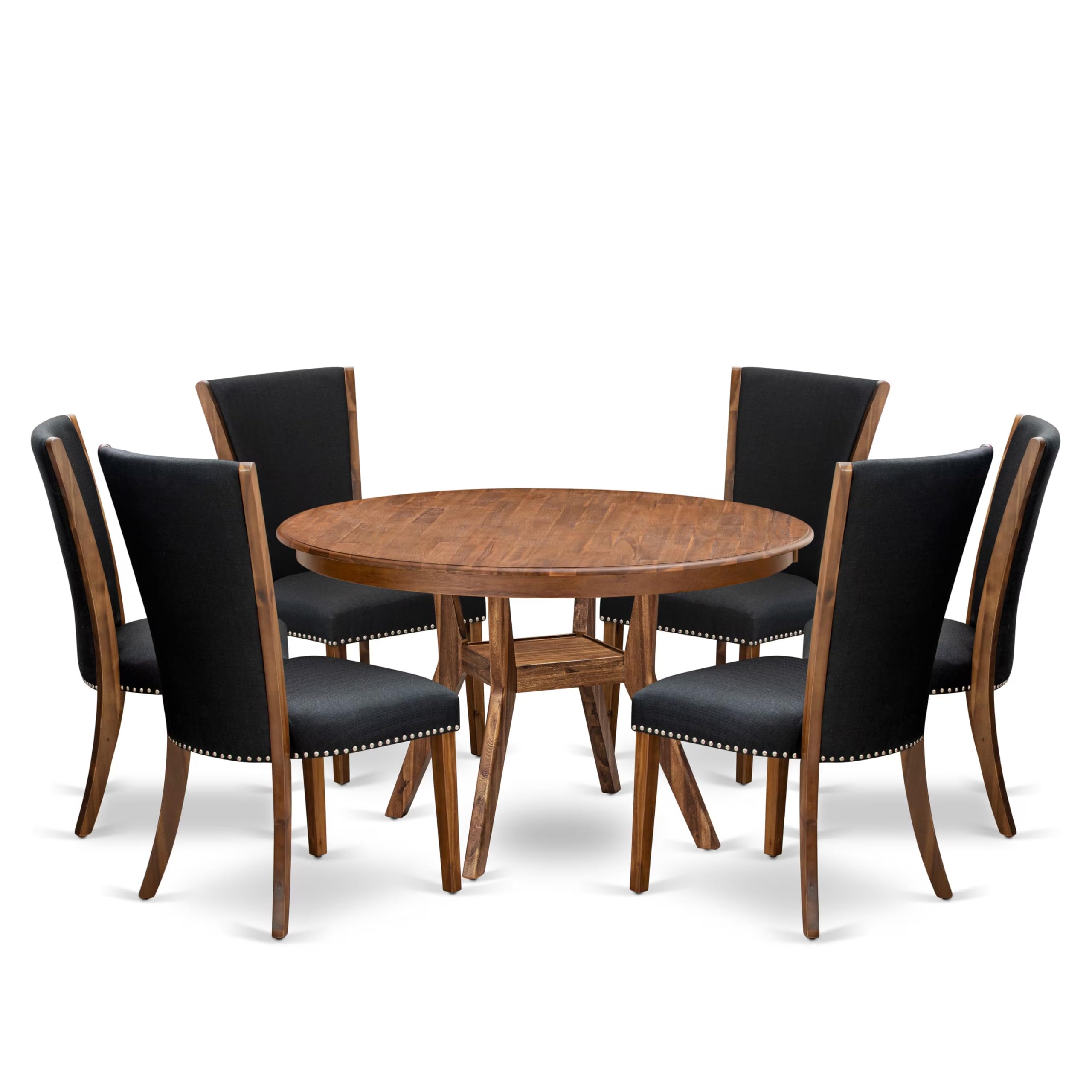 7 Piece Dining Set For 6 Consists Of 54 Round Table In Black Color