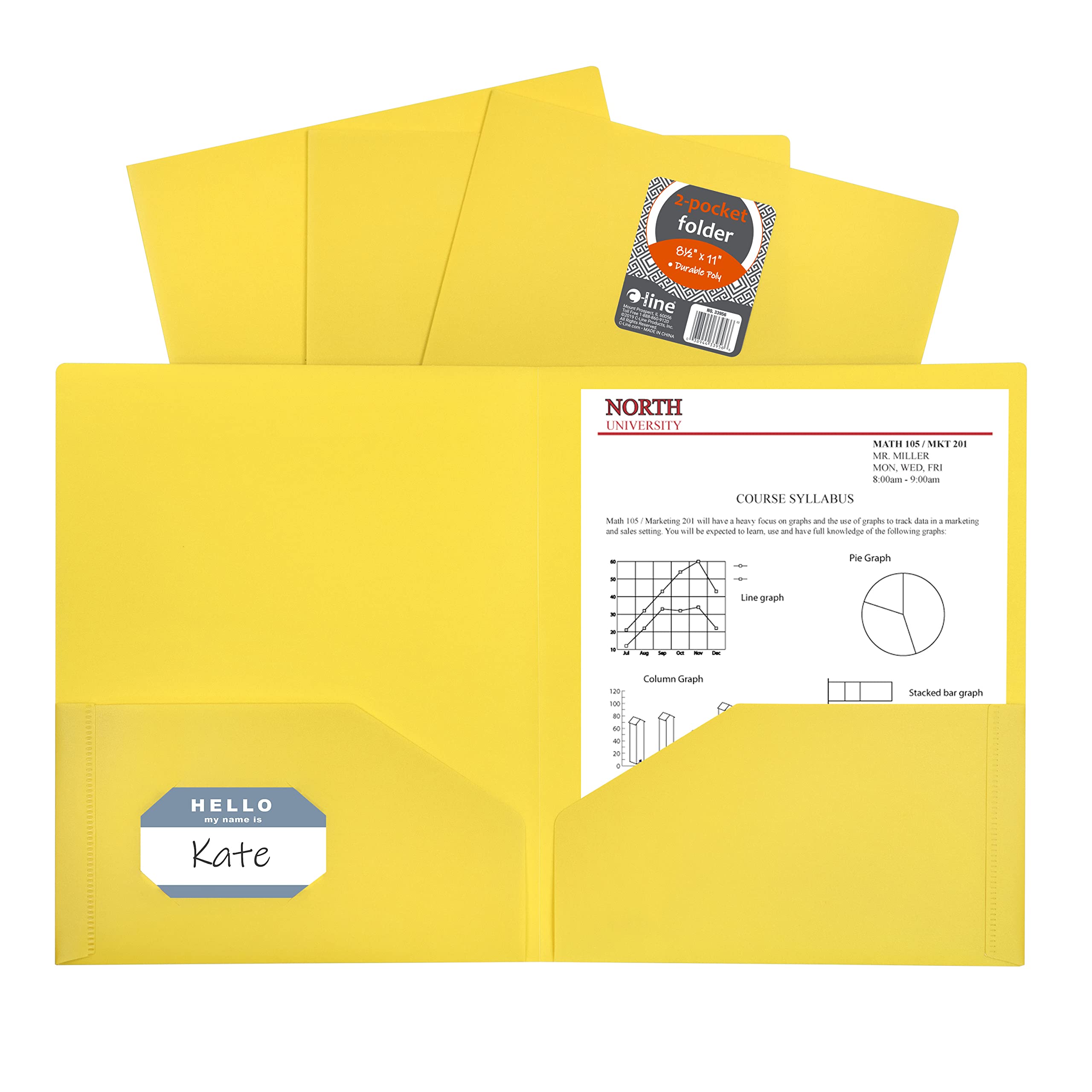 Two-Pocket Heavyweight Poly Portfolio Folder, Yellow (Set of 25 Folders)
