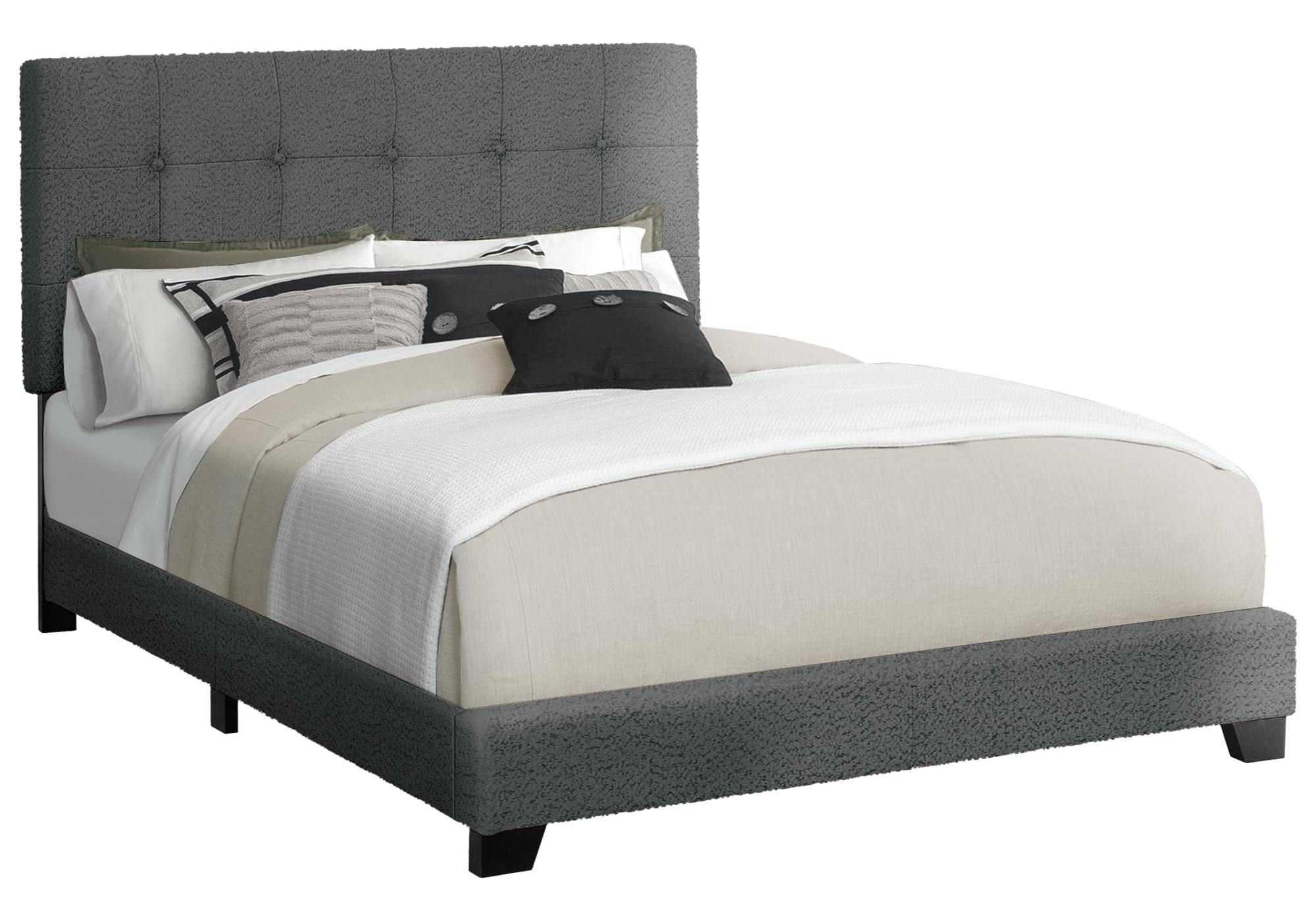 Bed, Bedroom, Frame Only, Queen Size, Upholstered, Dark Grey Boucle