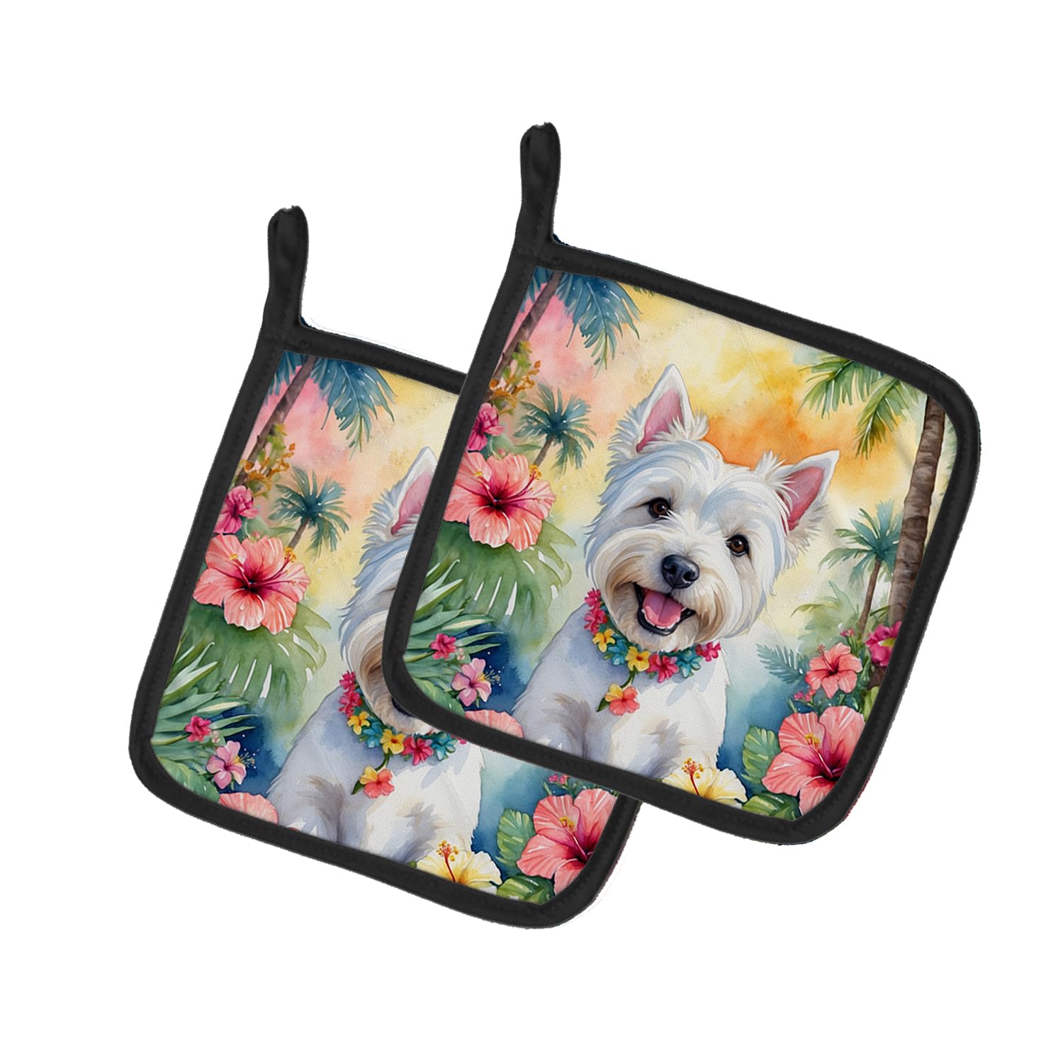 Westie Luau Pair of Pot Holders