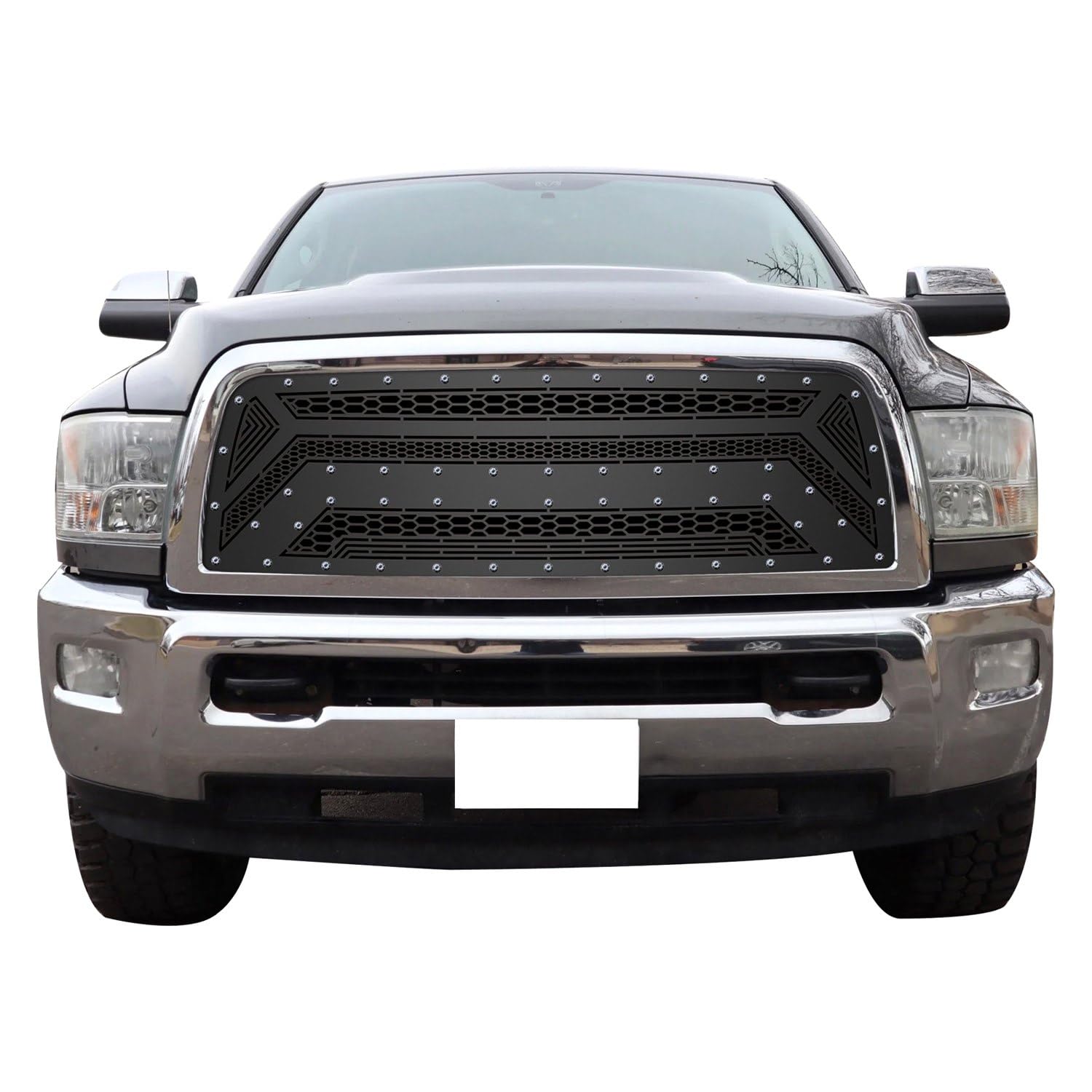 Stainless Steel Main Upper Sheet Grille 2010-2012 Dodge Ram 2500 Only Fit Recessed Center Vertical Bar/2010-2012 Dodge Ram 3500 Only Fit Recessed Center Vertical Bar