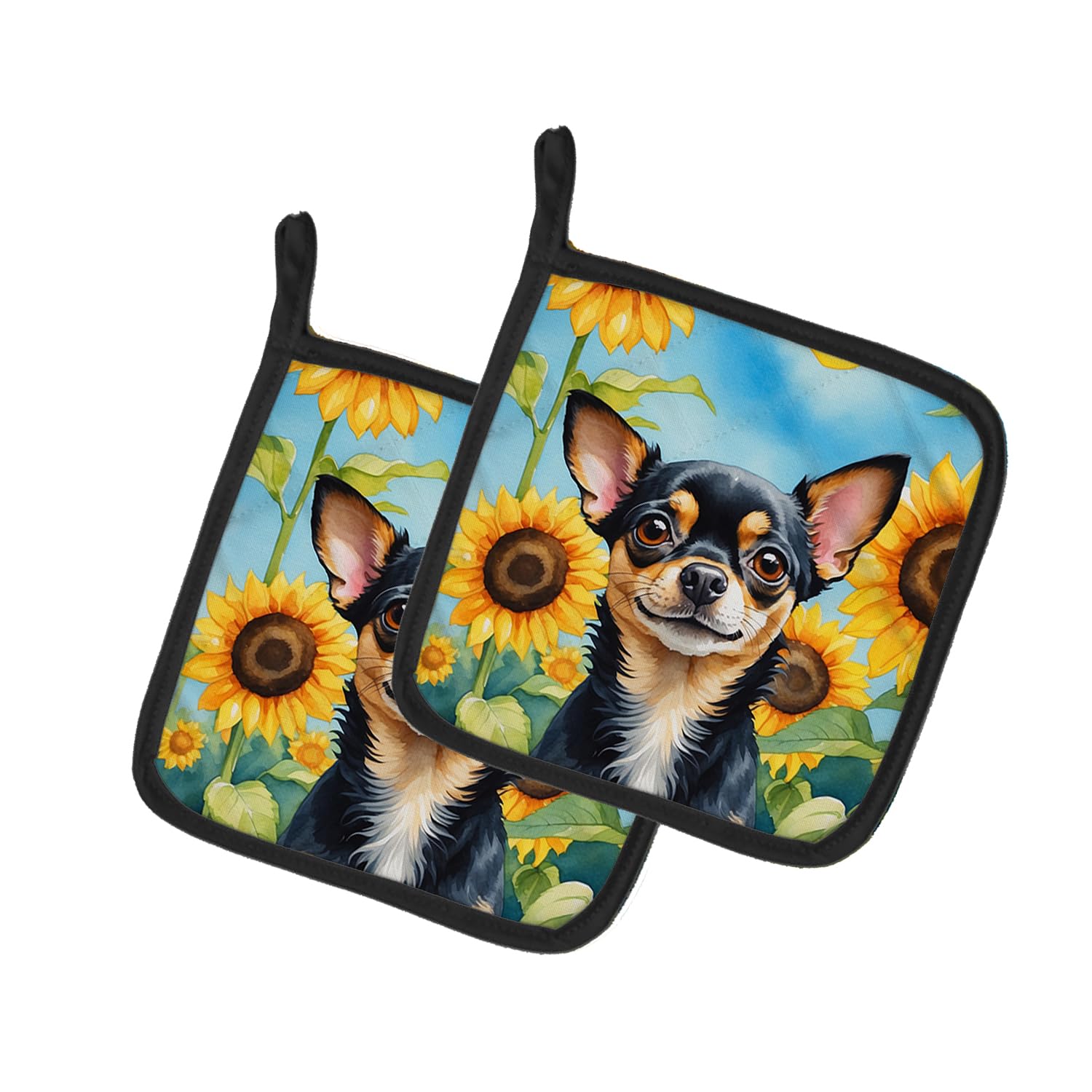 Chihuahua in Sunflowers Pair of Pot Holders