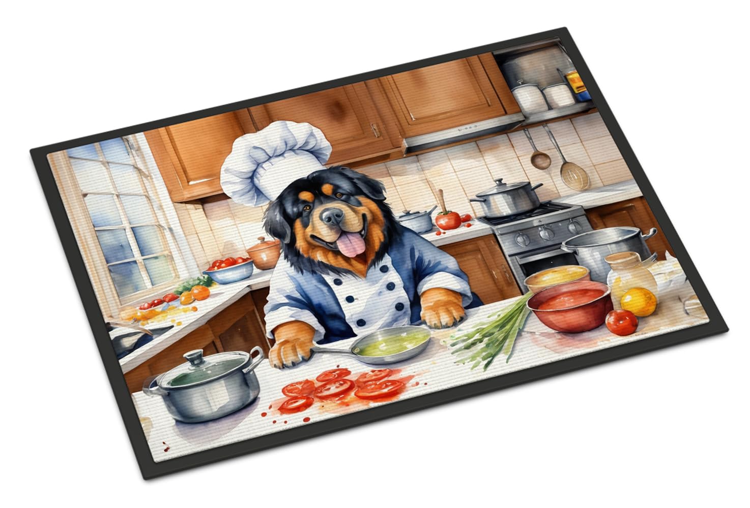 Carolines Treasures DAC6332MAT Tibetan Mastiff The Chef Doormat Front Door Mat Indoor Outdoor Rugs for Entryway, Non Slip Washable Low Pile, 18H X 27W