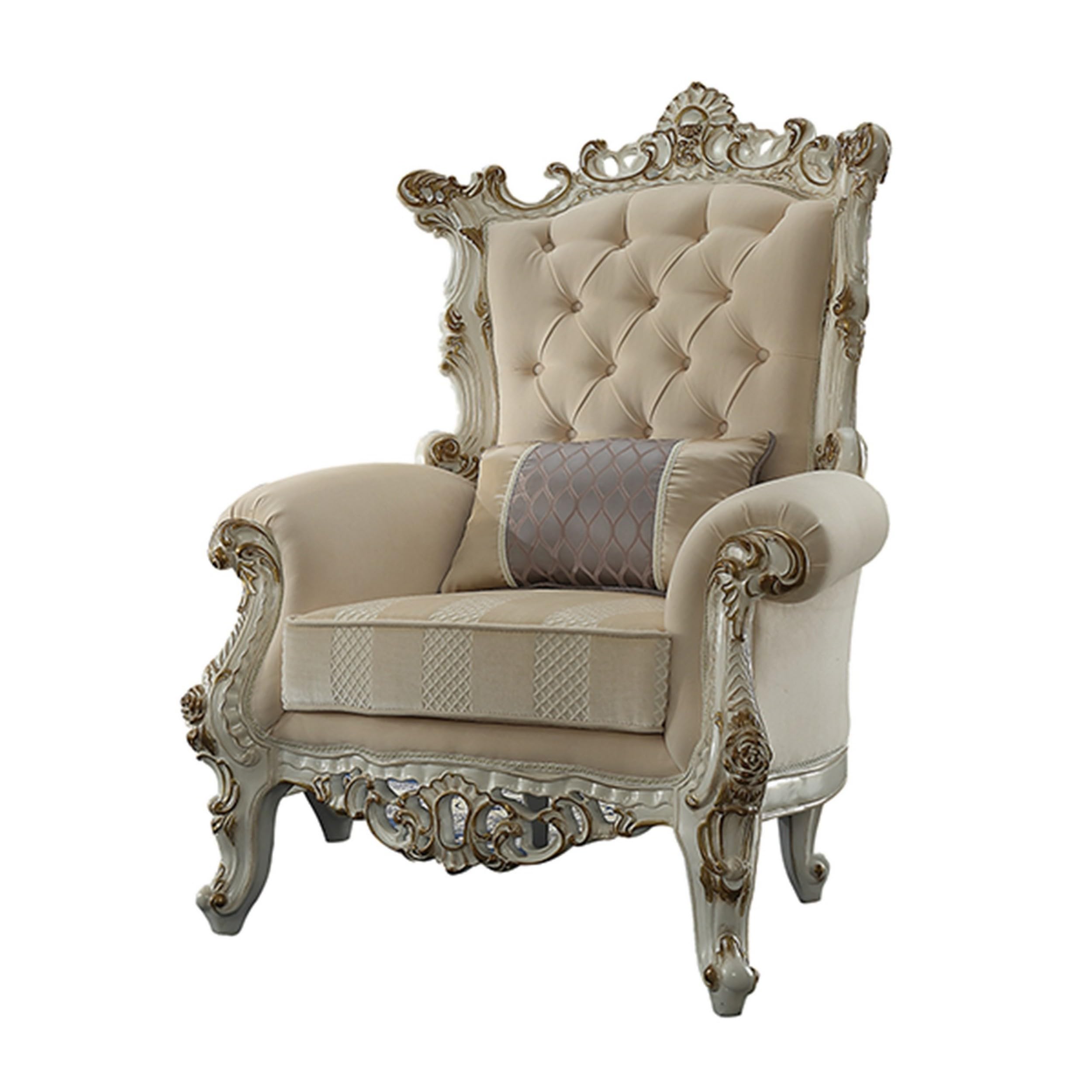 38 Inch Wide Upholstered Accent Armchair, Antique White, Cream
