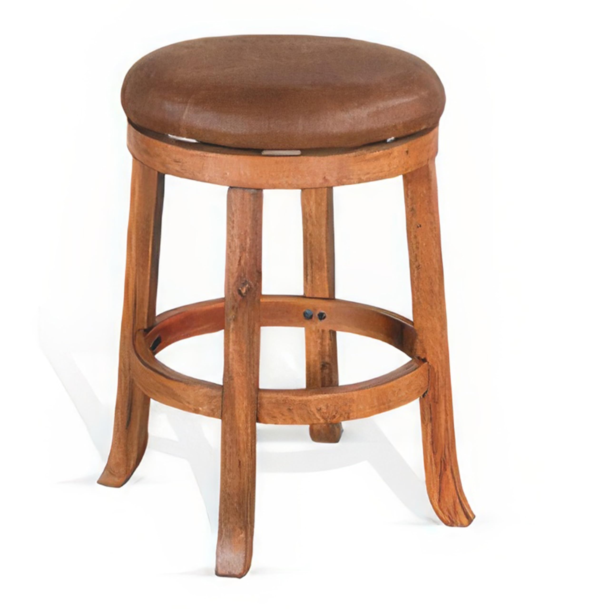 Marv Swivel Counter Stool Set of 2, Brown Faux Leather, Mahogany