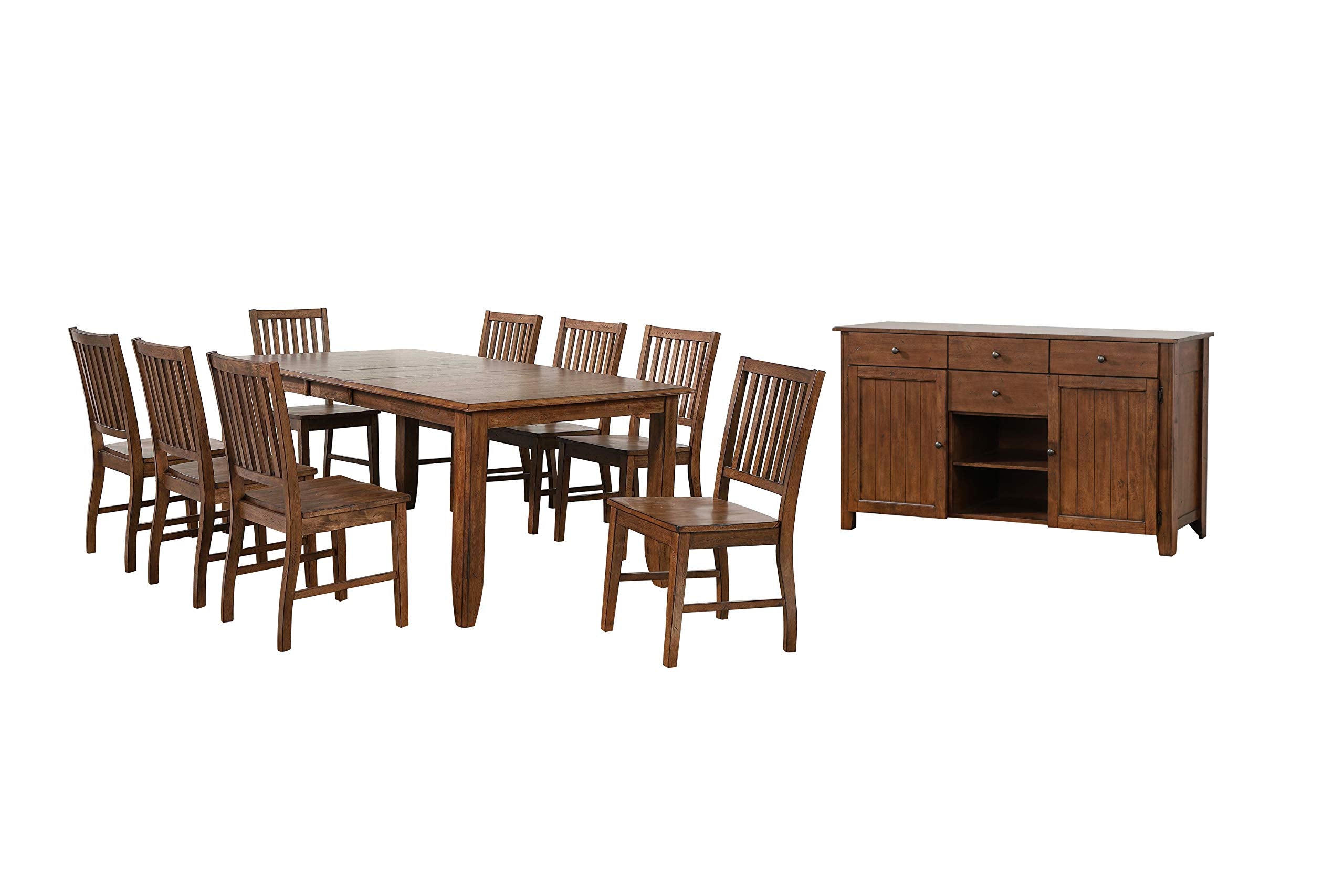 Sunset Trading Simply Brook 10 Piece 72 Rectangular Extendable Table Dining Set | Sideboard | Amish Brown | Seats 8"