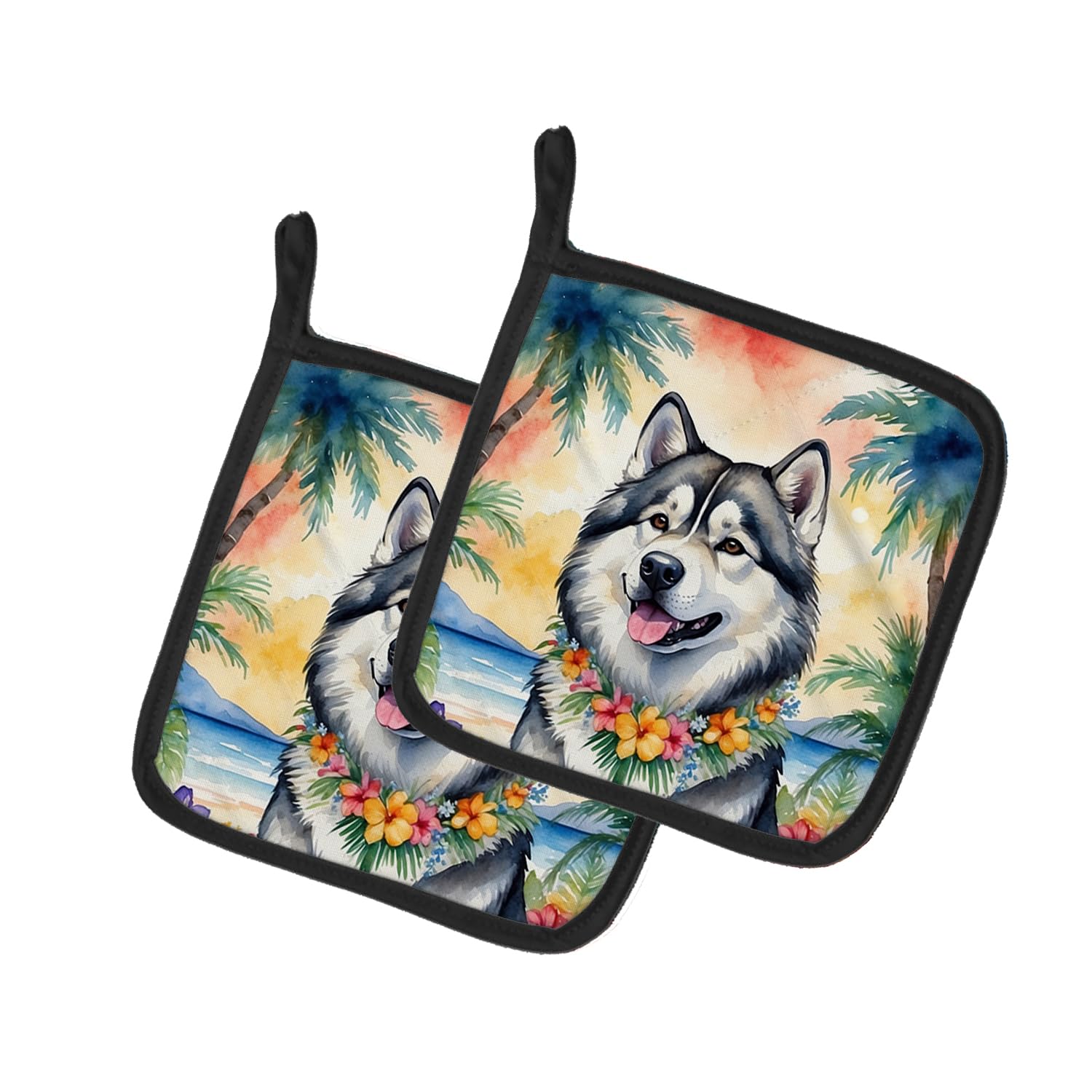 Alaskan Malamute Luau Pair of Pot Holders