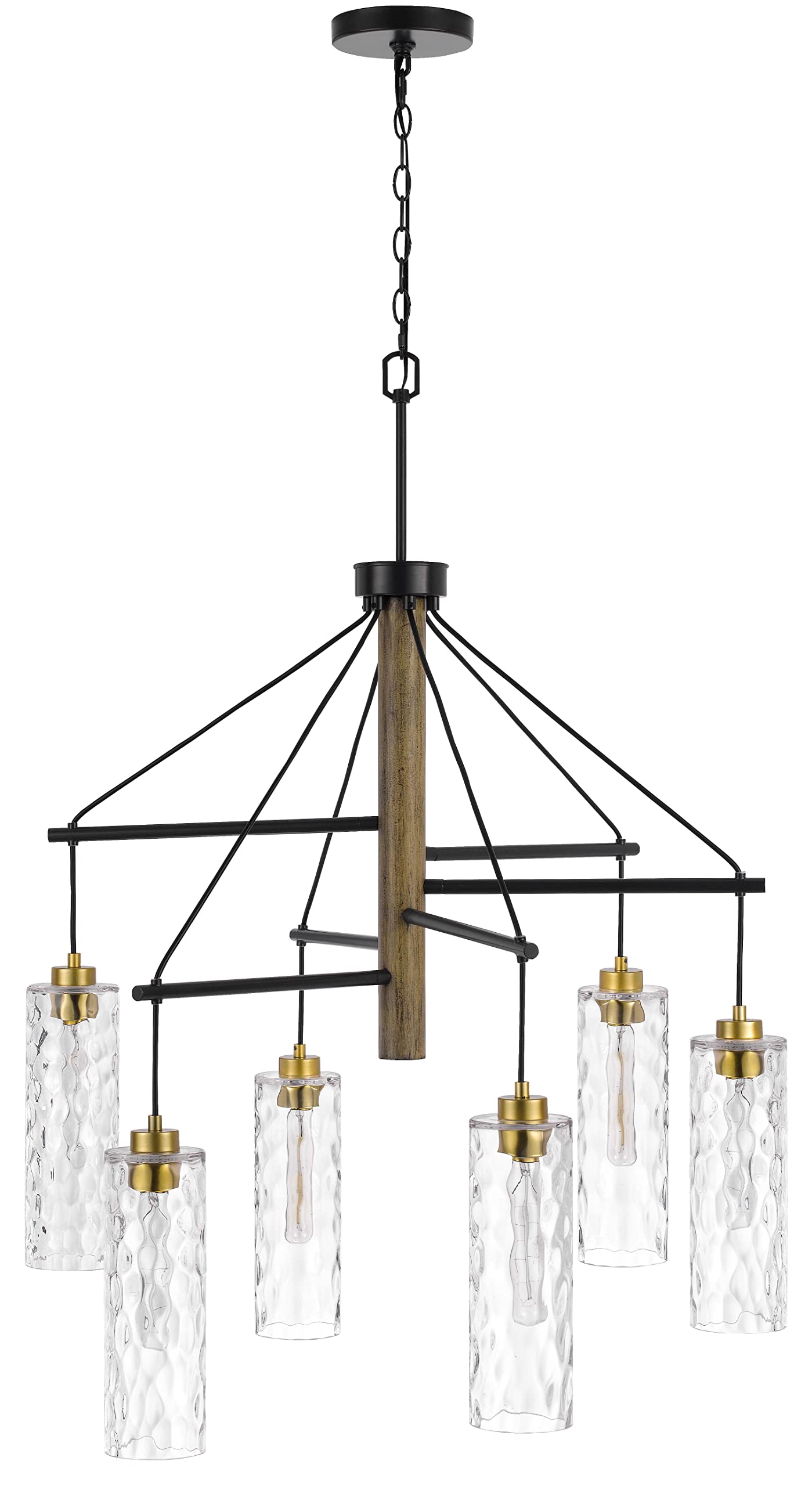 60W x 6 Williston rubber wood chandelier with hanging textured glass shades