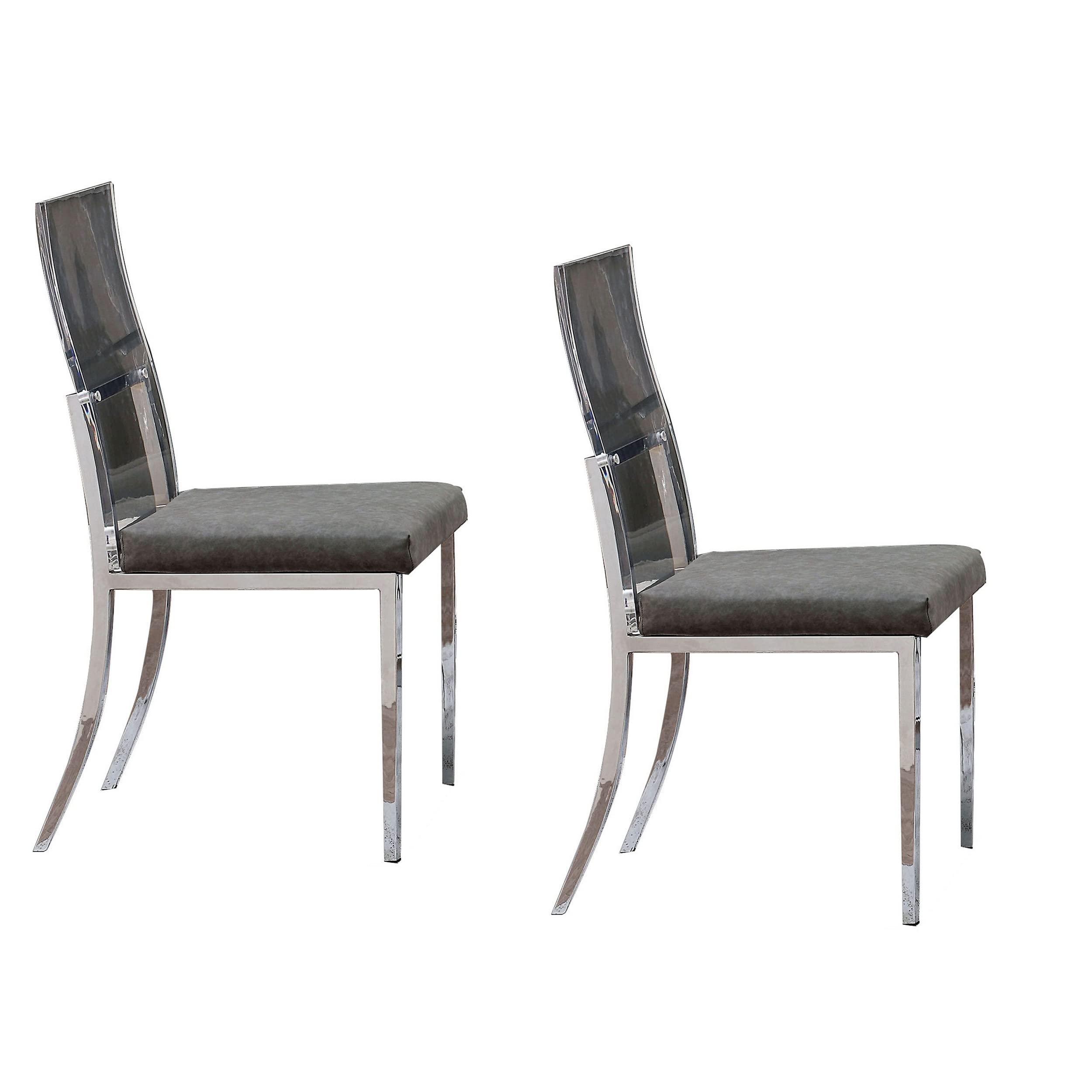 Metal Dining Side Chair with Acrylic Backing, Set of 2,Gray and Silver