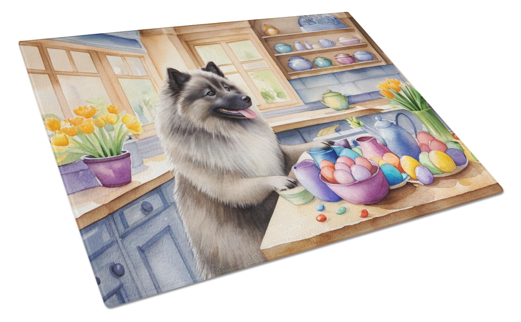 Carolines Treasures DAC6840LCB Decorating Easter Keeshond Glass Cutting Board Decorative Tempered Glass Kitchen Cutting and Serving Board Large Size Chopping Board